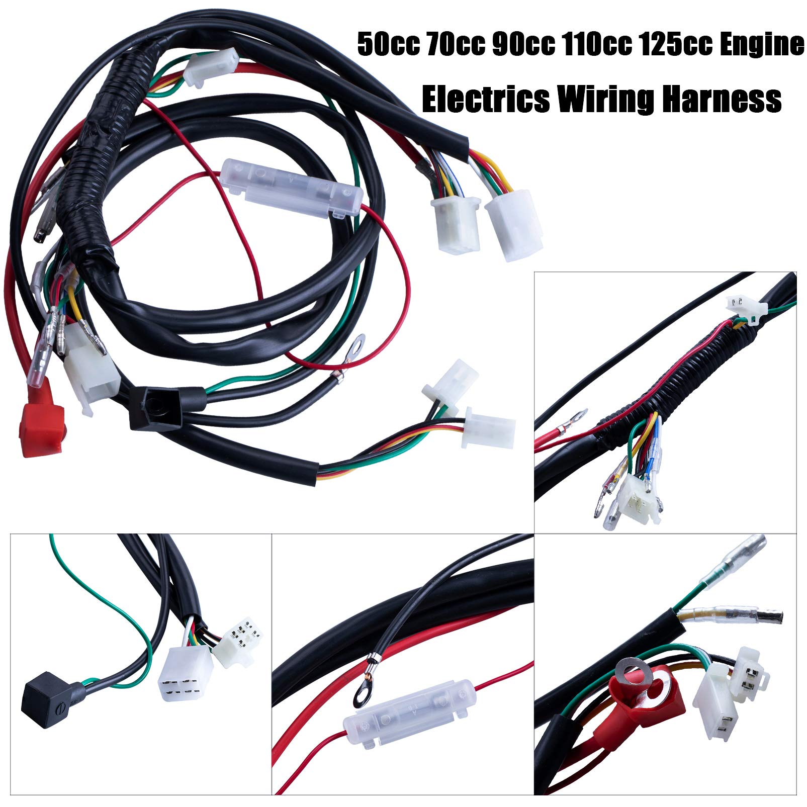 OTOHANS AUTOMOTIVE Full Wiring Harness for 4 Stroke ATV 50cc-125cc, Medium, Black, Copper, Model XHKG-GYB26
