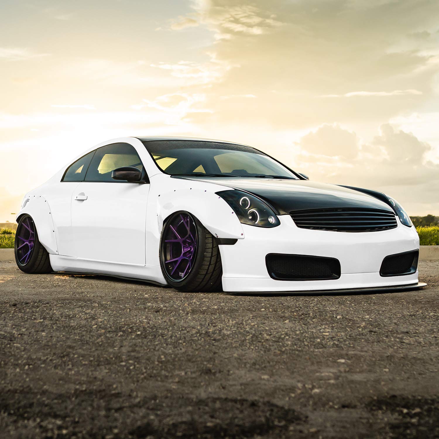 AmeriLite LED Projector Headlights Set for 2003-2007 Infiniti G35 Coupe - Dual Xtreme Halo Rings, Chrome, HID Compatible