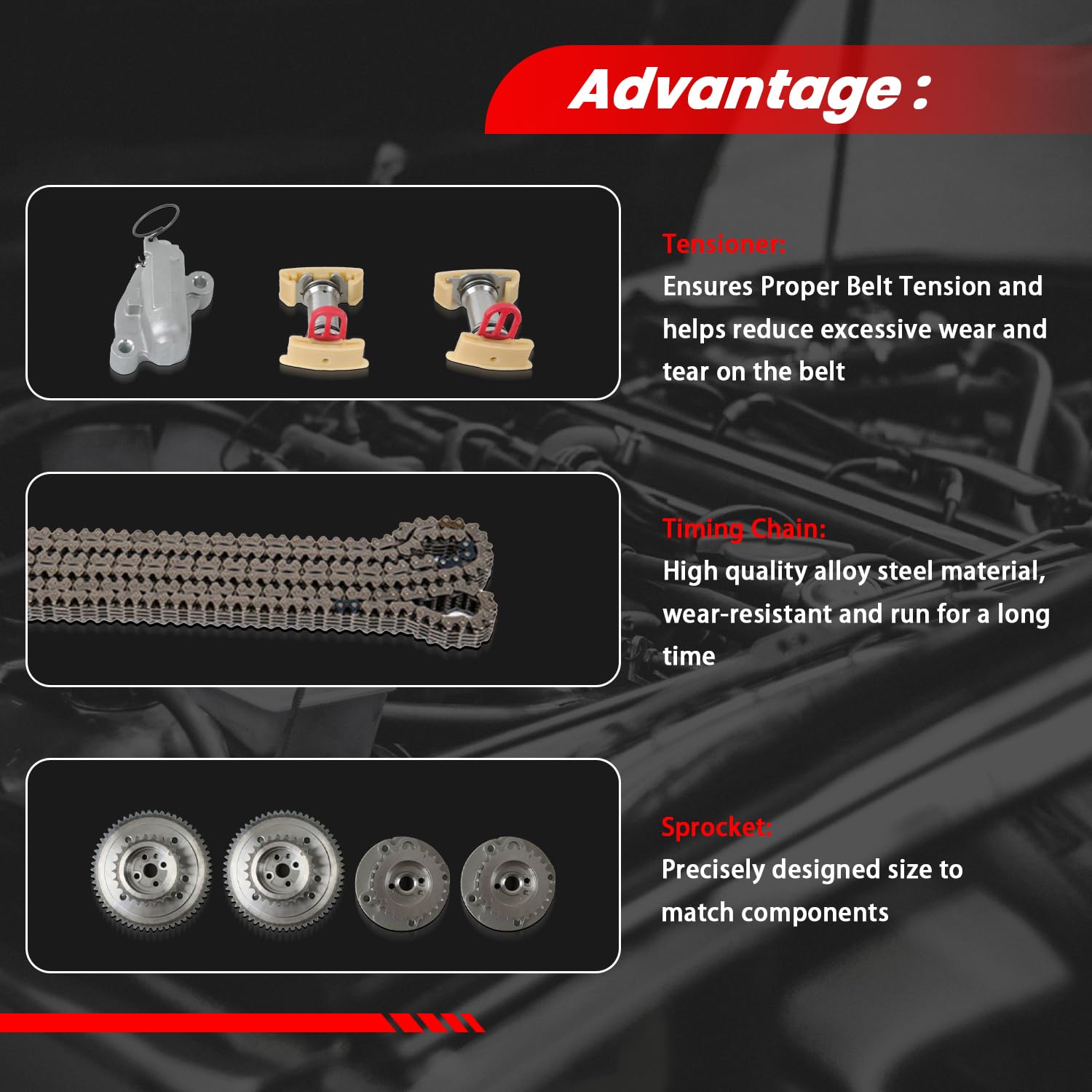 ZumuraAuto Engine Timing Chain Kit - AT4Z6K297A Cam Phaser, Metal, 4 VVT, Compatible with Lincoln Taurus, Transit, Explorer, F150