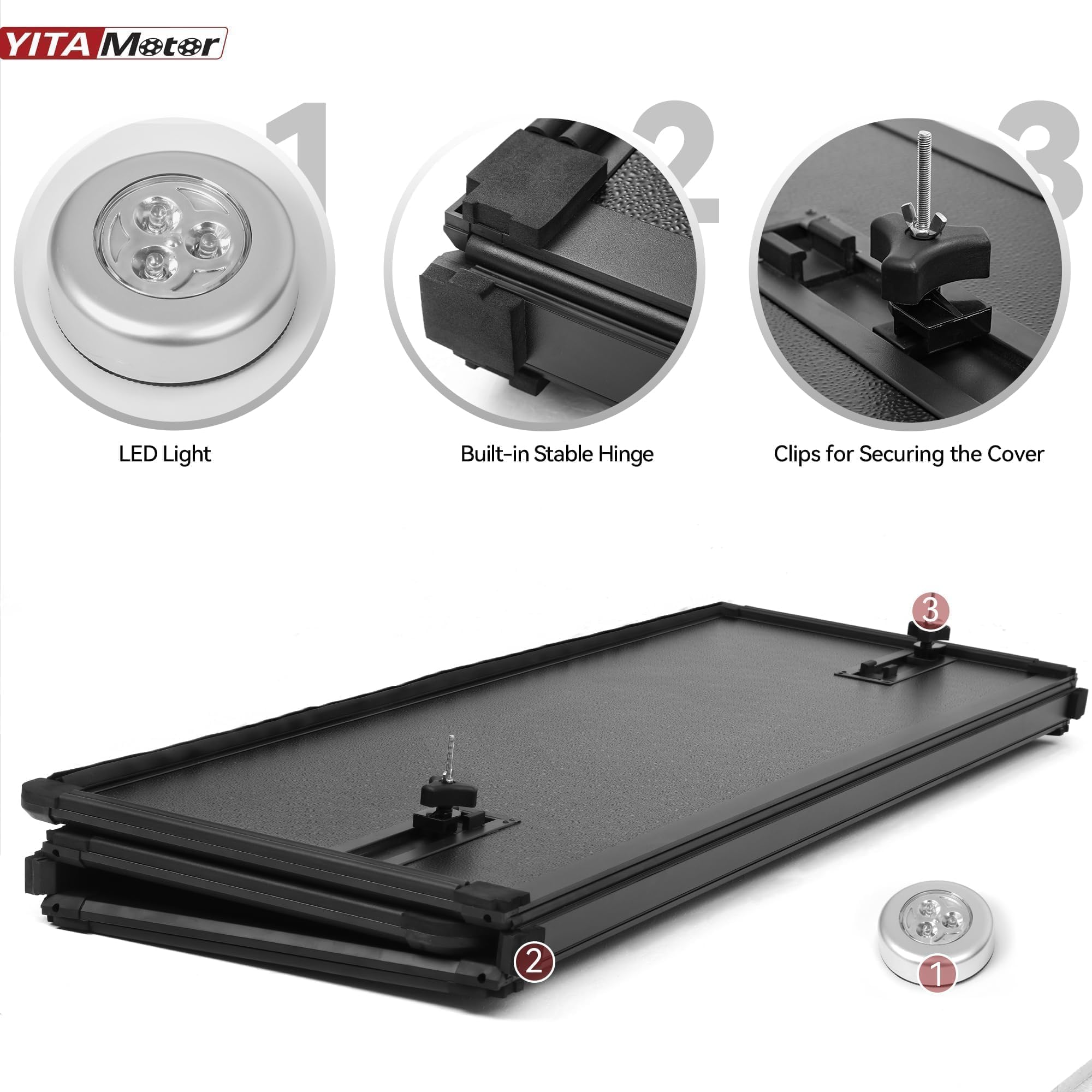 Yitamotor Frp Hard Tri Fold Truck Bed Tonneau Cover Fits For Toyota Tacoma 2024 2025 5 Ft Bed (Excl. Trail Edition) With Deck Ra