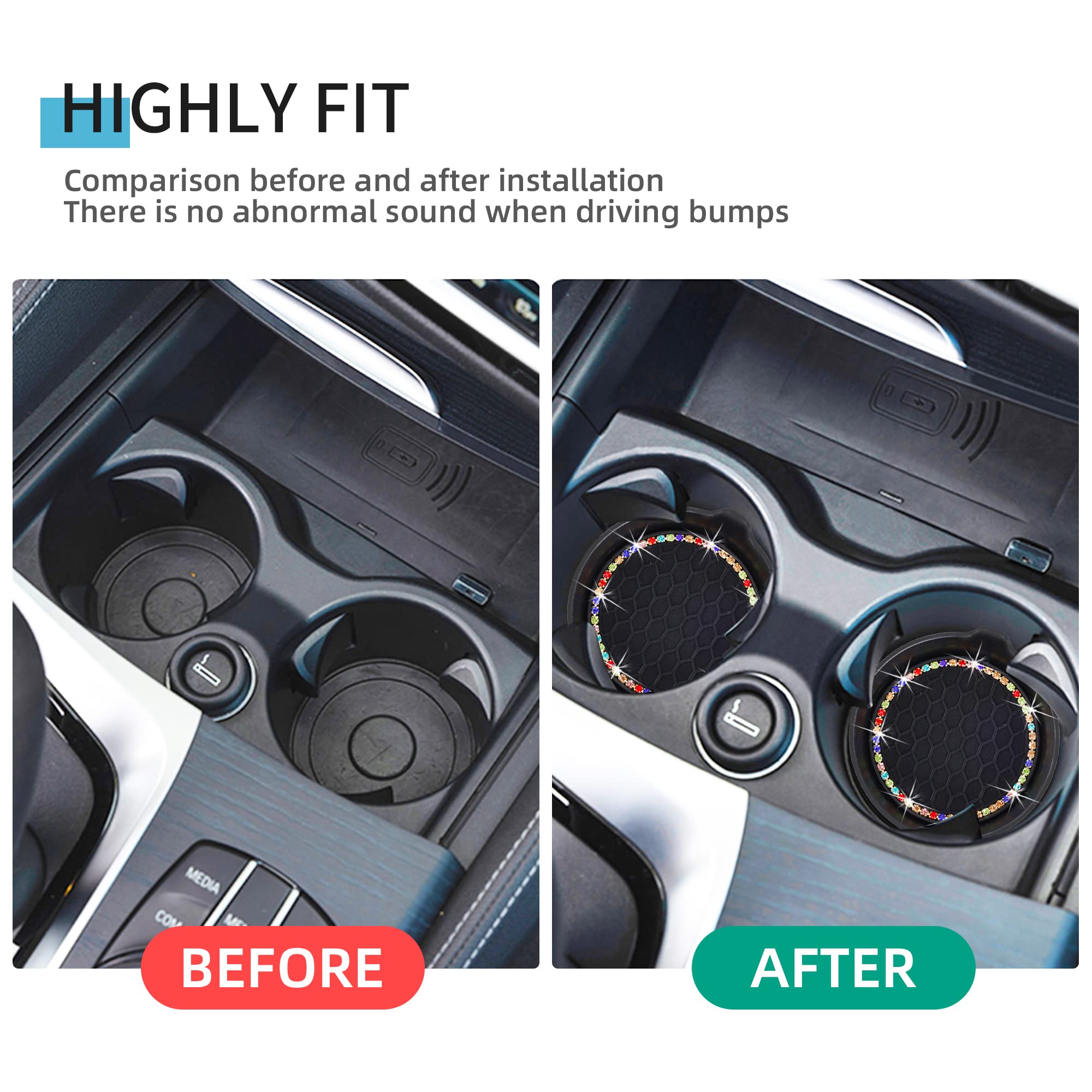 Amooca Car Cup Coaster Universal Non-Slip Cup Holders Bling Crystal Rhinestone Car Interior Accessories 4 Pack Black Coloured