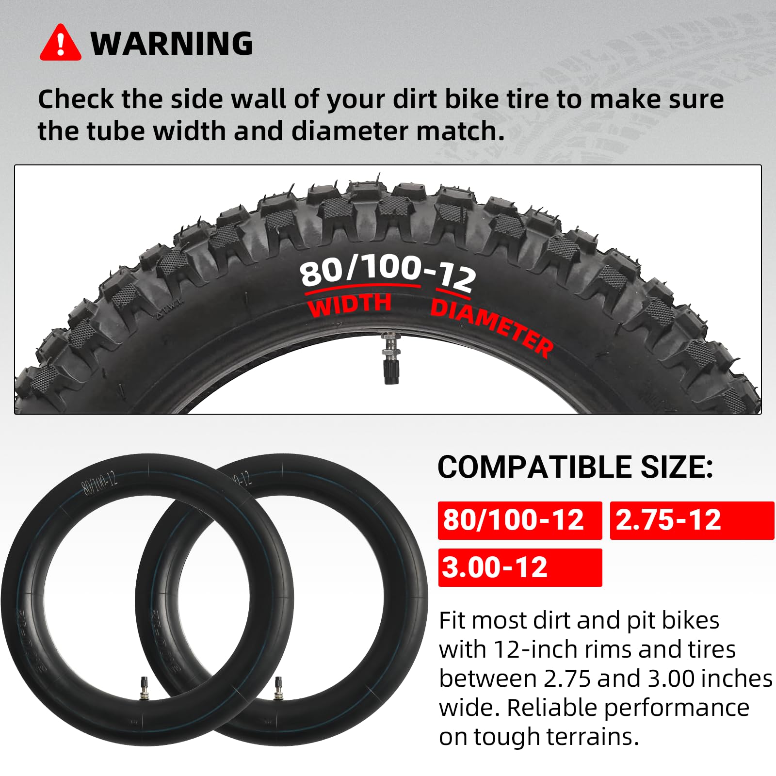 Ar-Pro (2-Pack) 80/100-12 Dirt Bike Inner Tubes With Tr4 Straight Valve, Replacement Standard Motorcycle Inner Tube 2.75/3.00-12