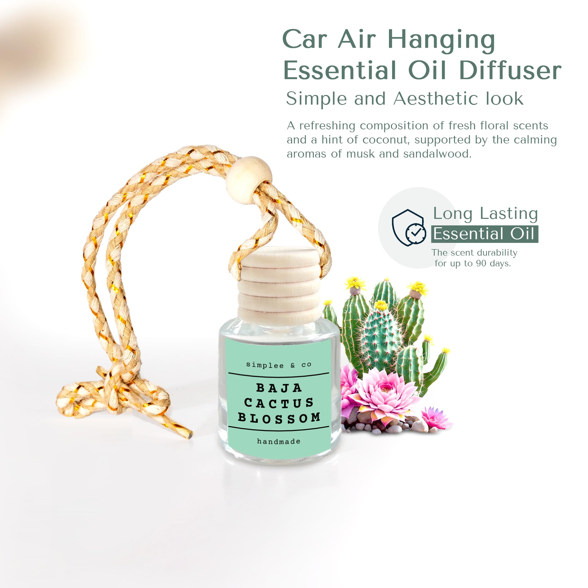 Baja Cactus Blossom, Car Air Hanging Essential Oil Diffuser, Car Air Freshener Diffuser with Long Lasting Essential Oils, Aromat