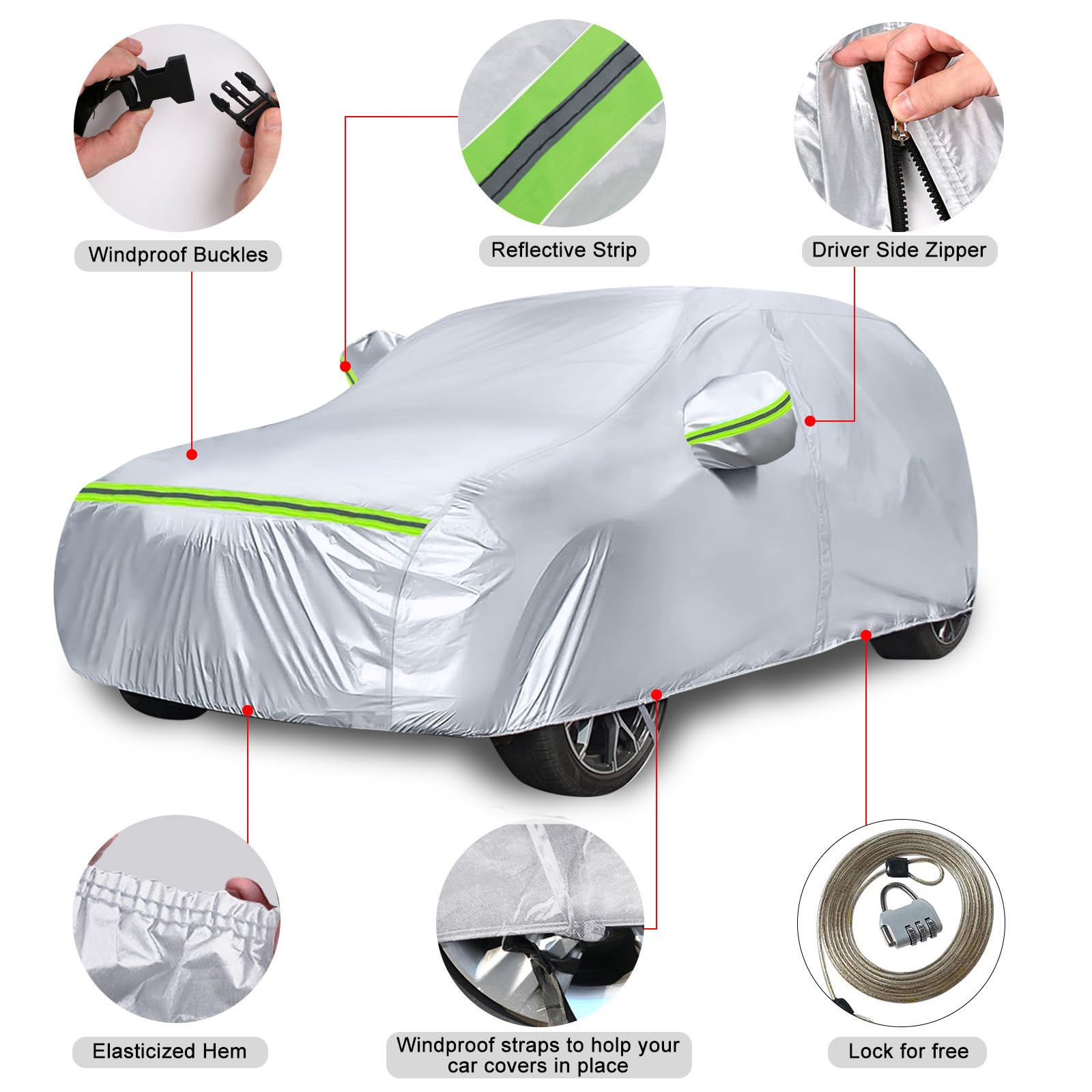 Waterproof Car Covers Replace For 2017-2025 Range Rover Velar, 6 Layers Silver All Weather Car Cover With Zipper Door & Windproo