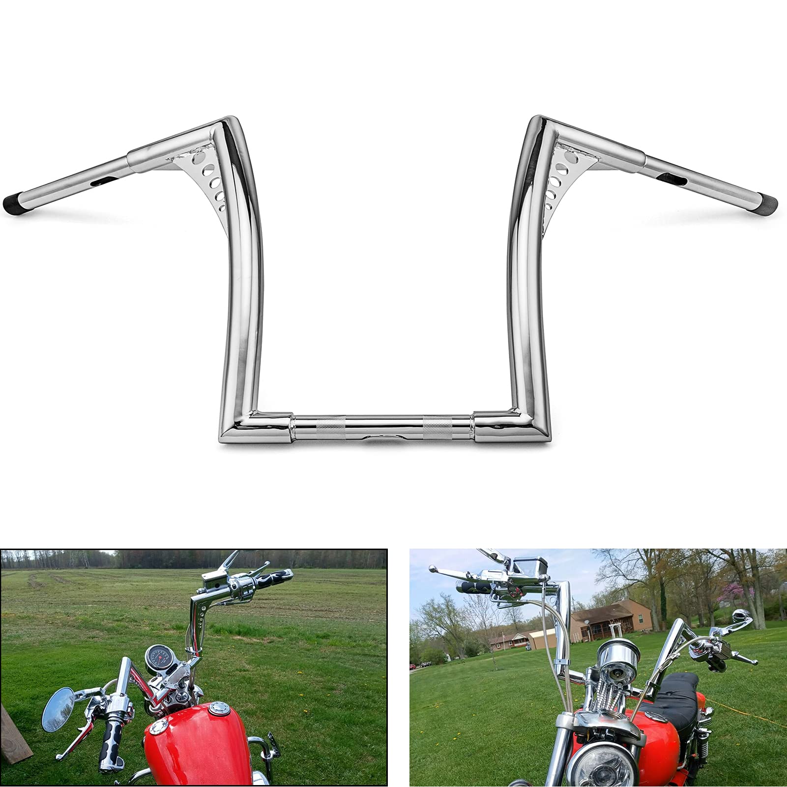WSays 10 Rise Ape Hangers Handlebar 1-1/4 Diameter Bar Compatible with Harley Sportster XL 1200 883 Touring Road Glide Road King