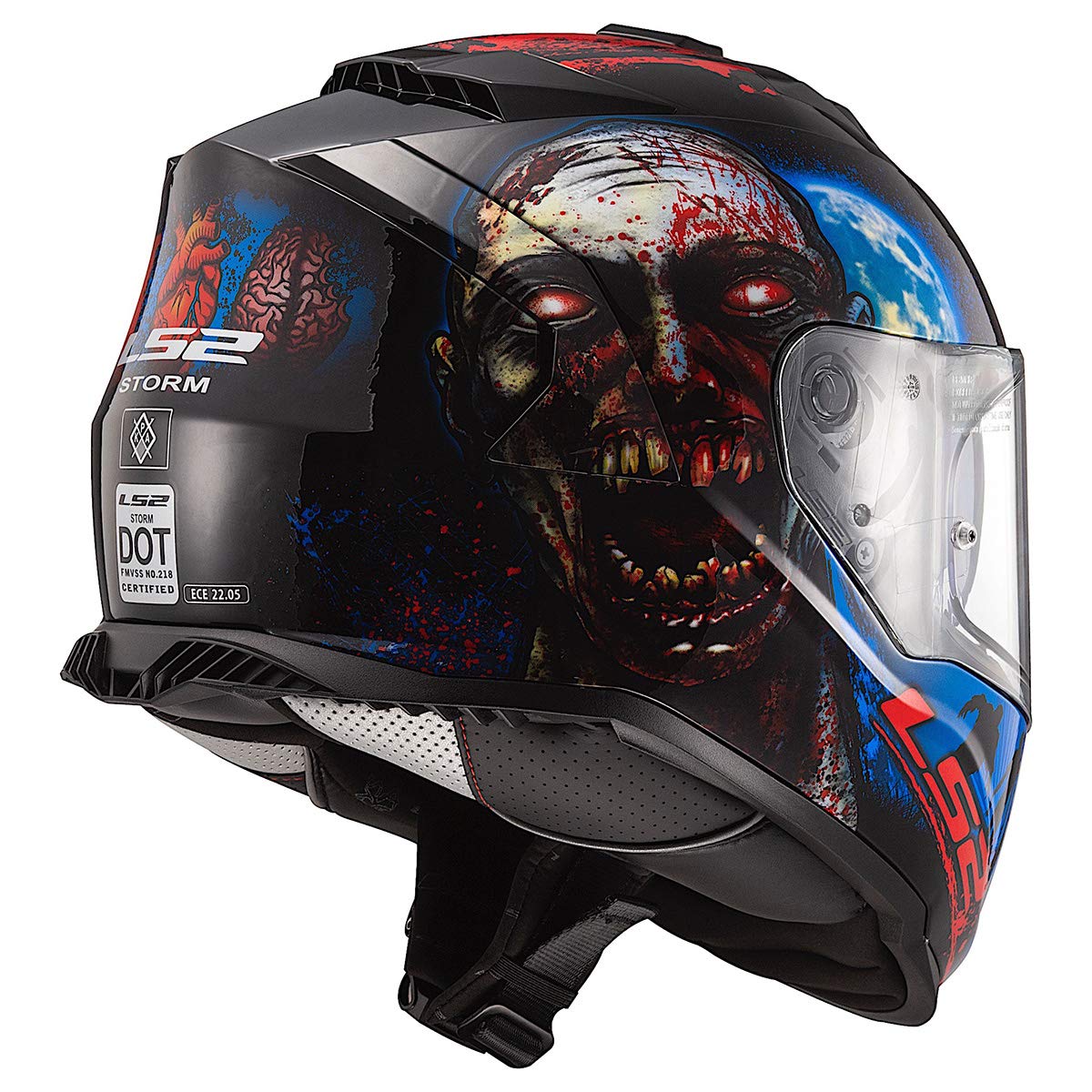 LS2 Helmets Assault Full Face Motorcycle Helmet, X-Large, Kinetic Polymer Alloy, I Heart Brains Black/Glow, Model 800-1245