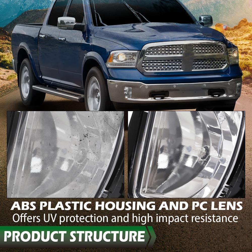 Grand Orange Fog Lights Compatible With 2013-2018 Dodge Ram 1500 Pickup/Fit 2019 Dodge Ram 1500 Classic Fog Lamp Assembly Driver