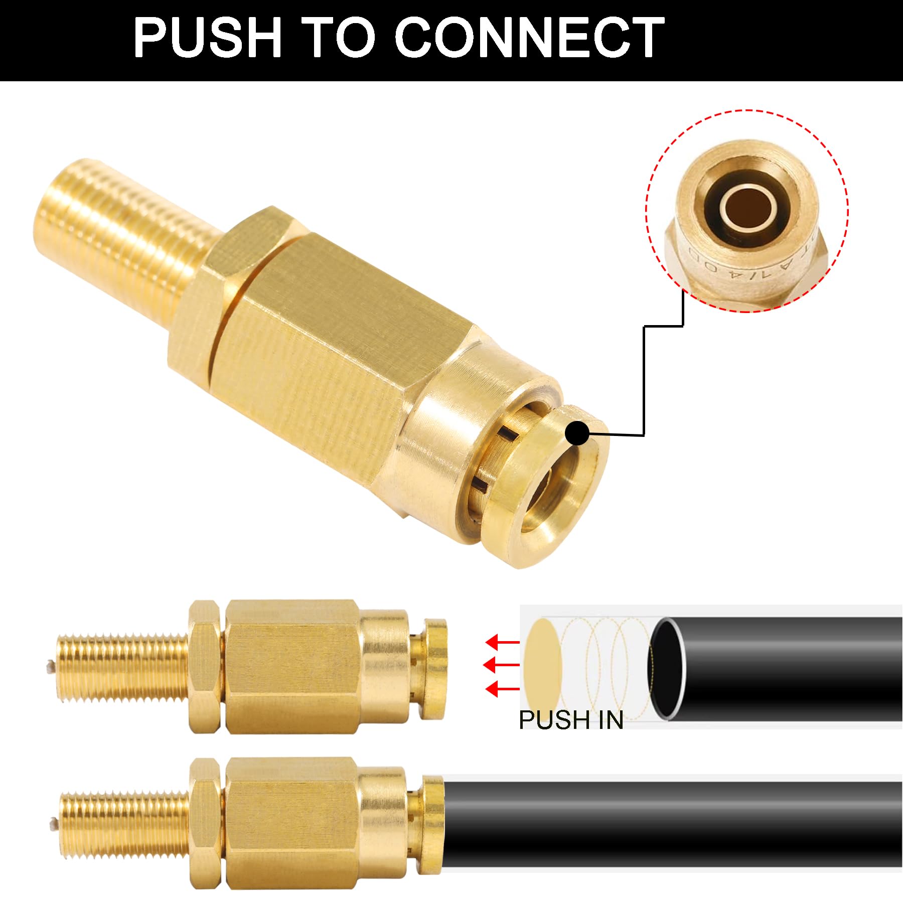 Breezliy 1/4" Inflation Schrader Valve - Brass Push to Connect for Air Line Tubing, 2PCS, Model 3d2813d3-0516-49