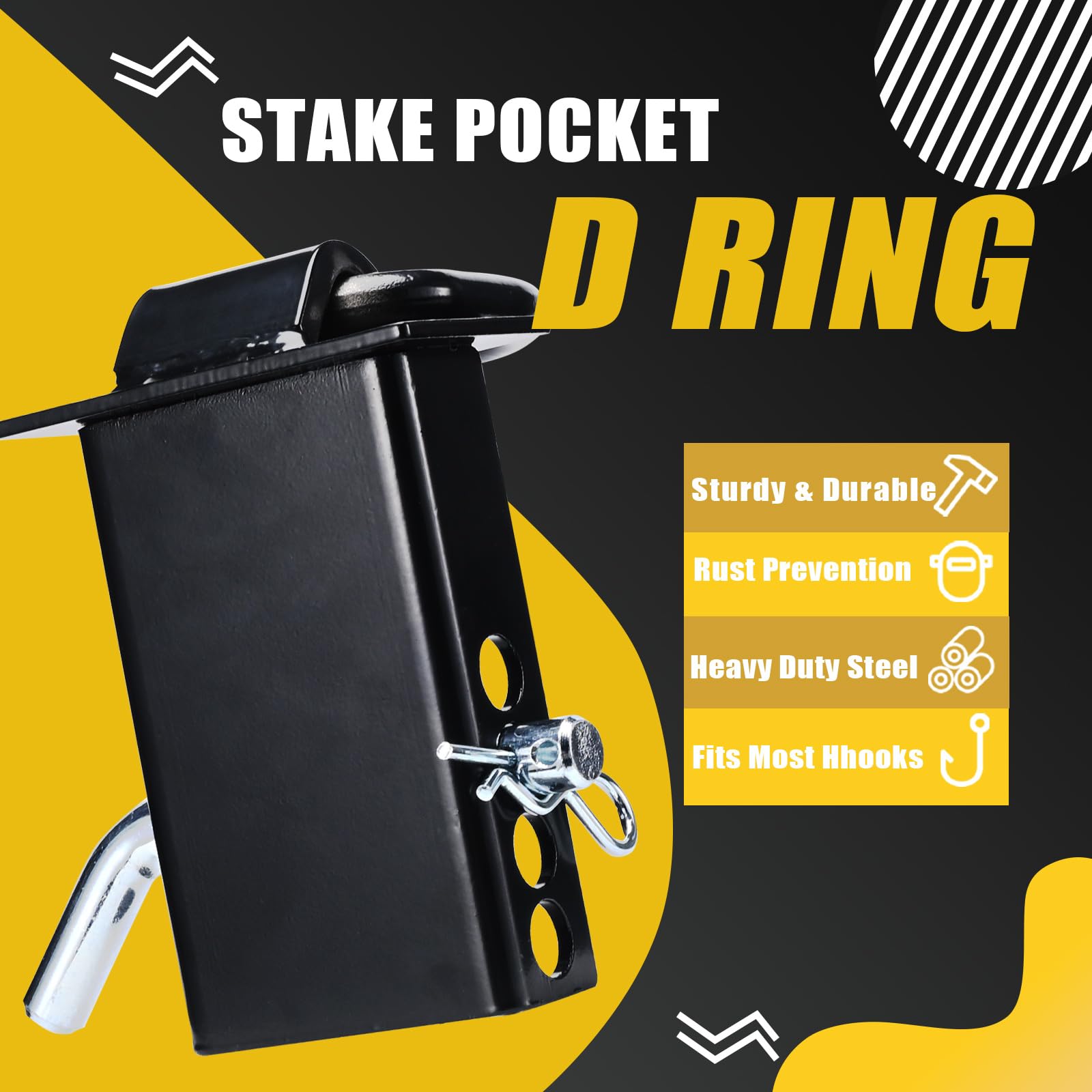 AYMMIC Stake Pocket D-Ring, Heavy Duty Adjustable Trailer Stake Pocket D Ring with 1/2'' Hitch Pin, 4 Holes for Adjustment, Capa