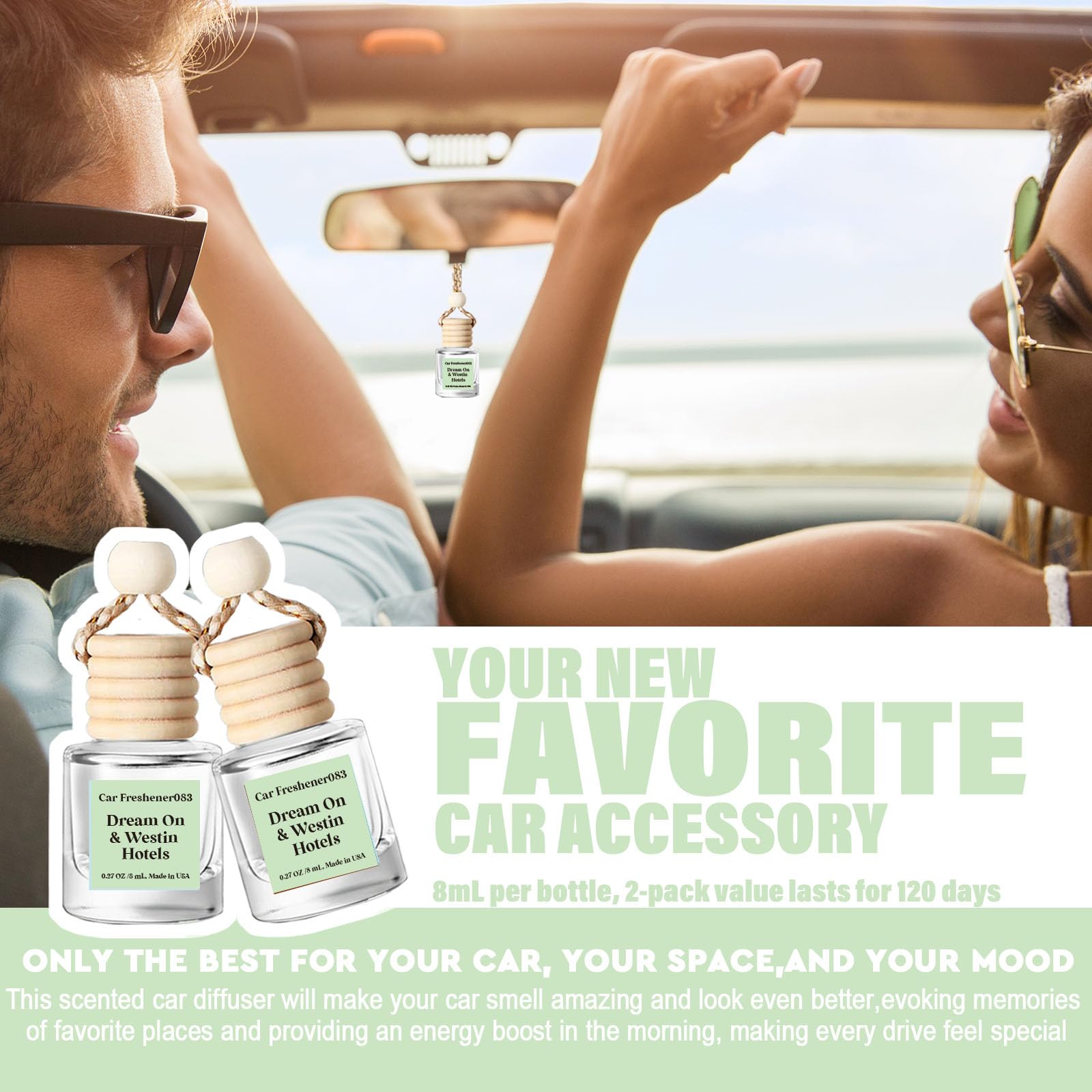 Car Air Freshener Hanging,Essential Oil Diffuser For Car Dream On & Westin Hotels,Long Lasting Air Freshener, Made In Usa