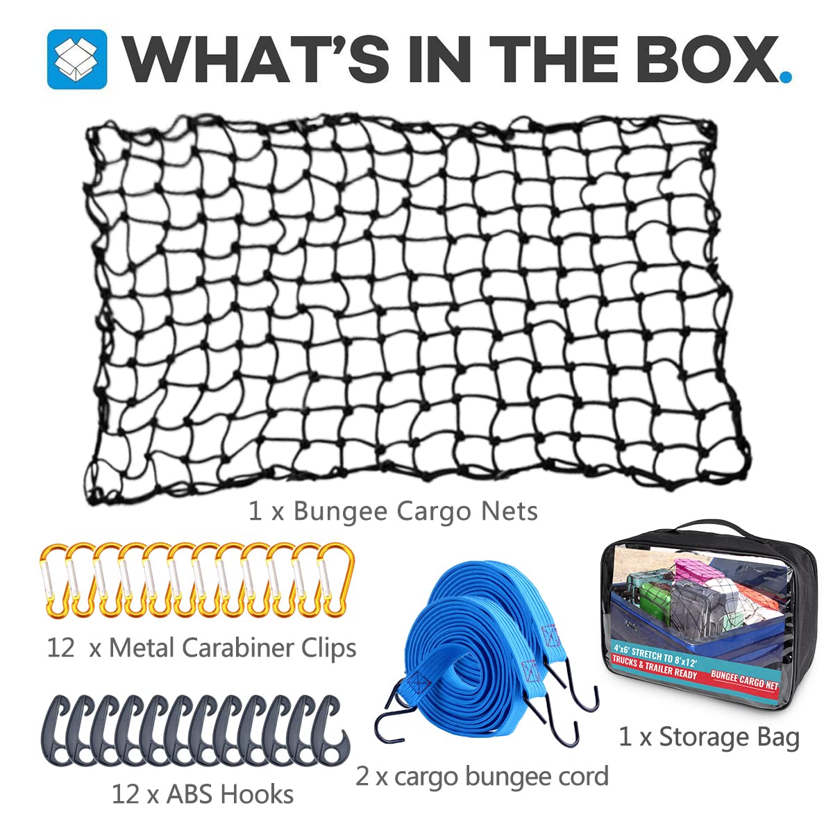 Axpower Bungee Cargo Net 4' X 6' Stretchable To 8' X 12' For Pickup Truck Bed Trailer Luggage Net Heavy Duty Tie-Down Mesh With