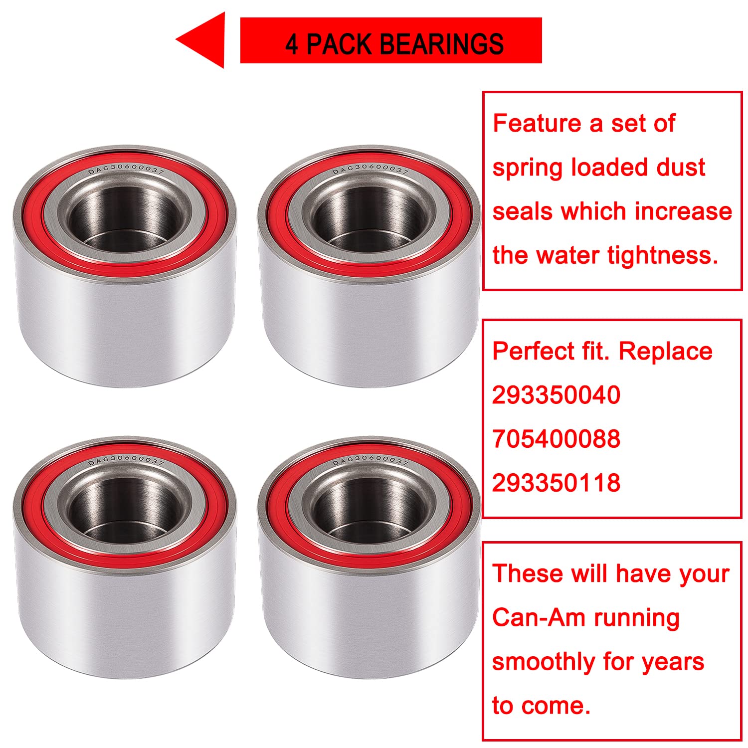 Camoo 6PCS Wheel Bearings Kit & Front Shaft Seal for Can-Am Defender/Commander/Maverick/Outlander/Renegade, High Carbon Steel