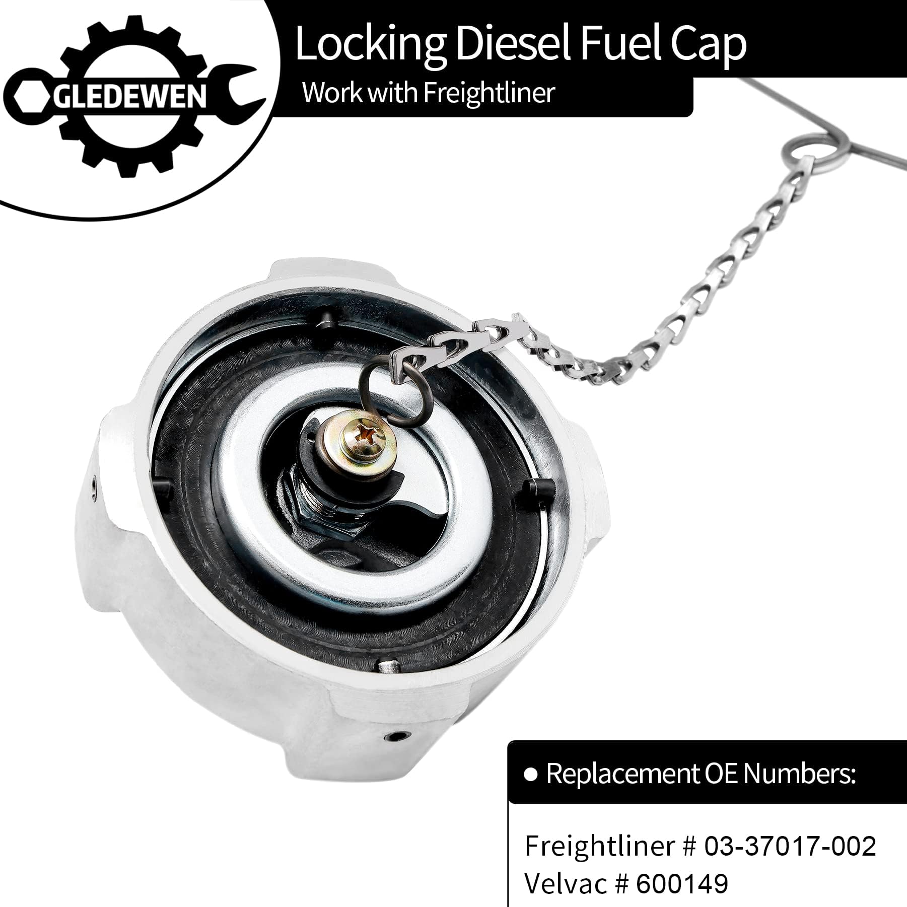 Locking Fuel Cap (2PCS), Compatible with 1996-2018 Freightliner Cascadia Columbia Century Coronado 1/4 Turn Lock Gas Cap, 3In Al