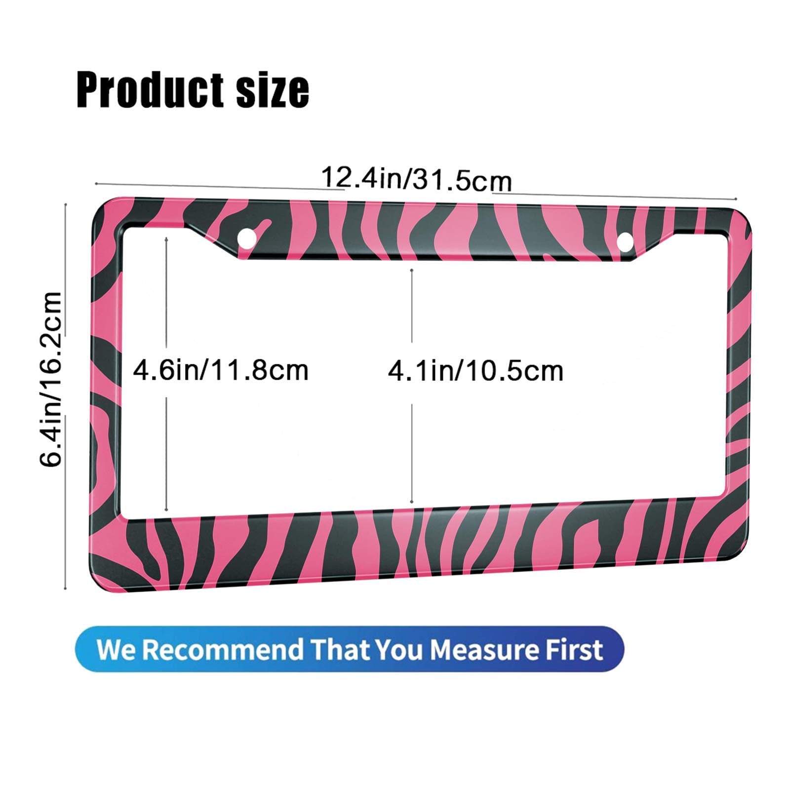 HOSNYE Zebra Print License Plate Frame Wild Pink Zebra Print Metal License Plate Cover Front Plates Frames Car Tag Frame for Wom