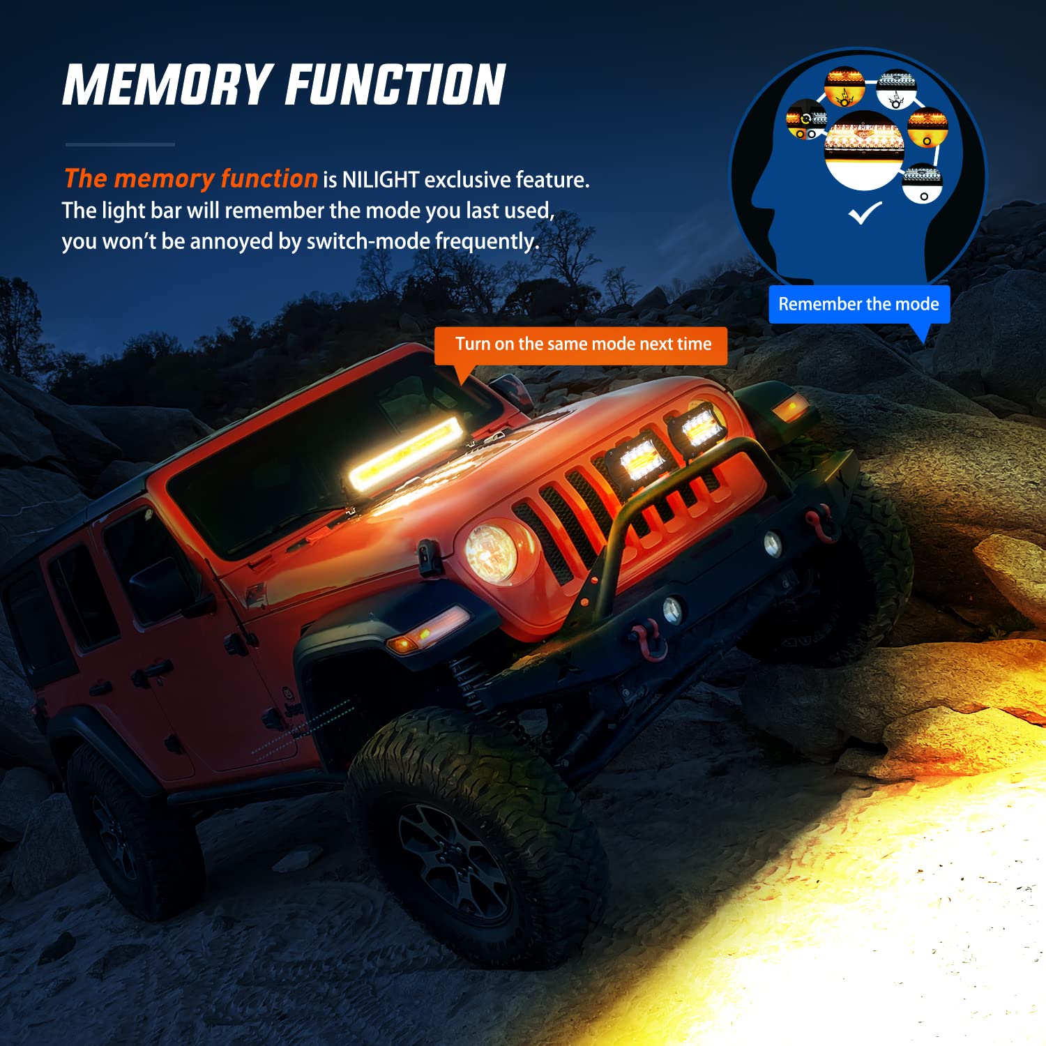 Nilight 20Inch 420W Led Light Bar 2Pcs 4Inch 60W Light Pods Amber White Strobe 6 Modes Memory Function Reset Function Off Road T