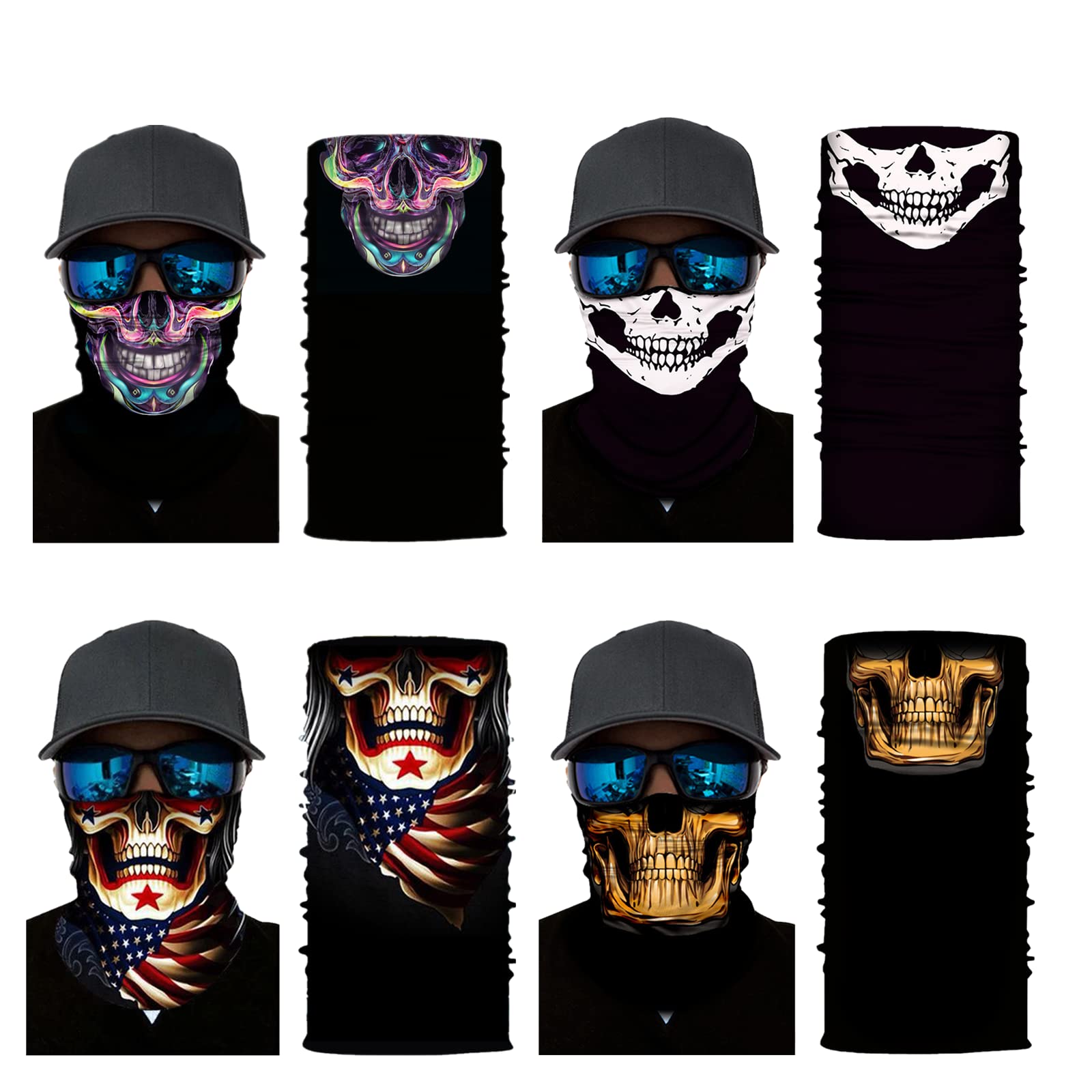 Wysummer 8Pcs Scarves Bandanas Face Tube Black Headband, Motorcycle Multi Function Headwear Hat Scarf Neck Warmer Balaclava