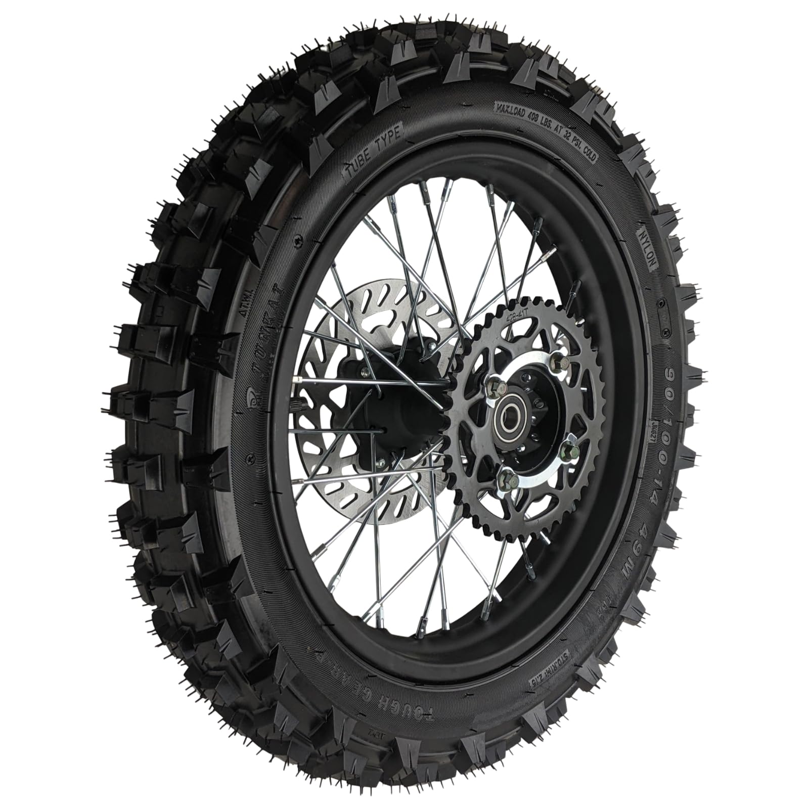 14'' Rear Wheel Rim Tire Assembly For Dirt Pit Bike Trail 90/100-14 Rear Wheel Rim Tire Fits 125/140/150/160cc Pit Dirt Bike KLX