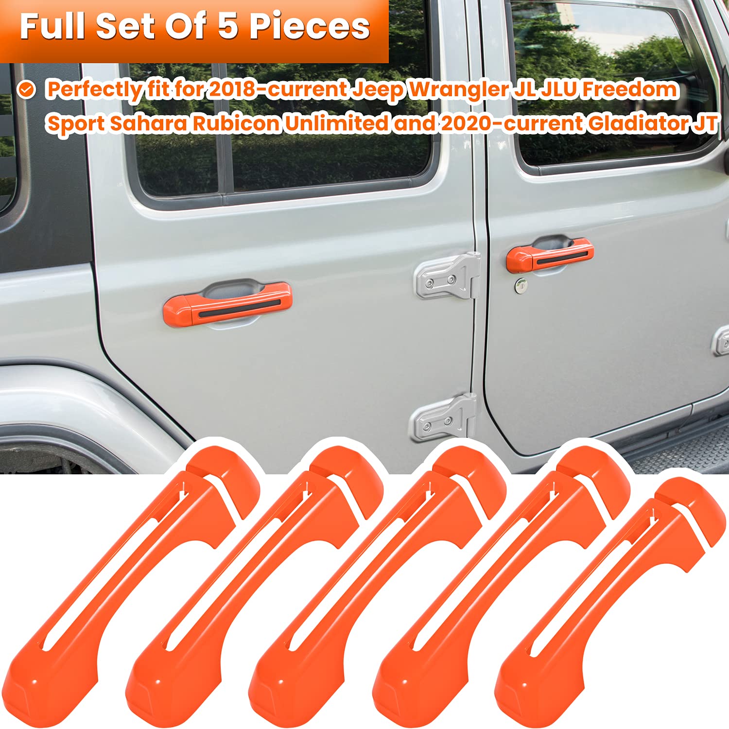 Door Handle Inserts Cover Trim+Tailgate Handle Cover for 2018-2024 Jeep Wrangler JL JLU Sports Sahara Freedom Rubicon Unlimited