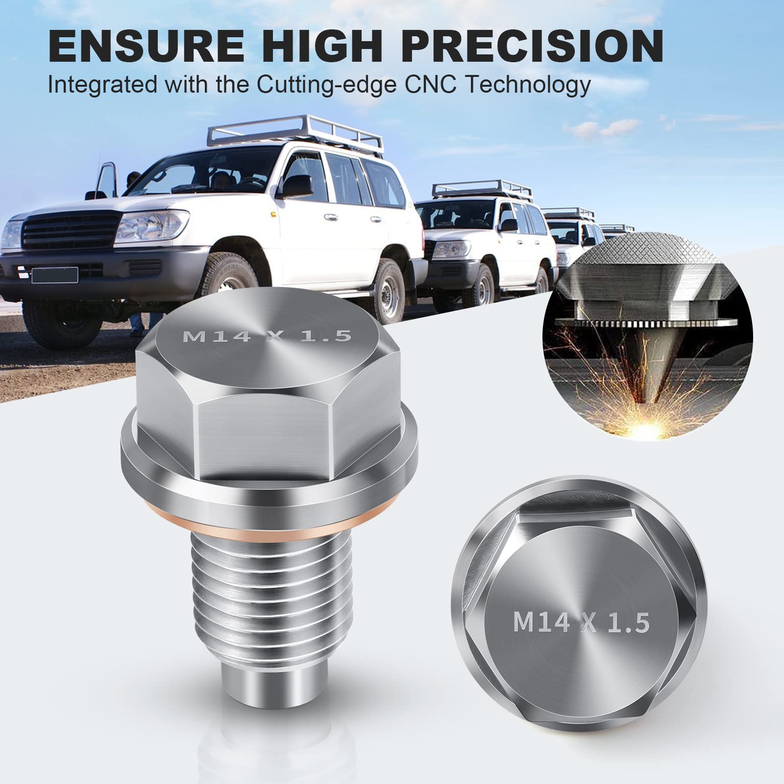 M14 X1.5 Magnetic Oil Drain Plug Stainless Steel Oil Pan Drain Bolt With Red Copper Washer Gaskets Replacement For Ford Gm Honda Hyundai Kia And More Select Models