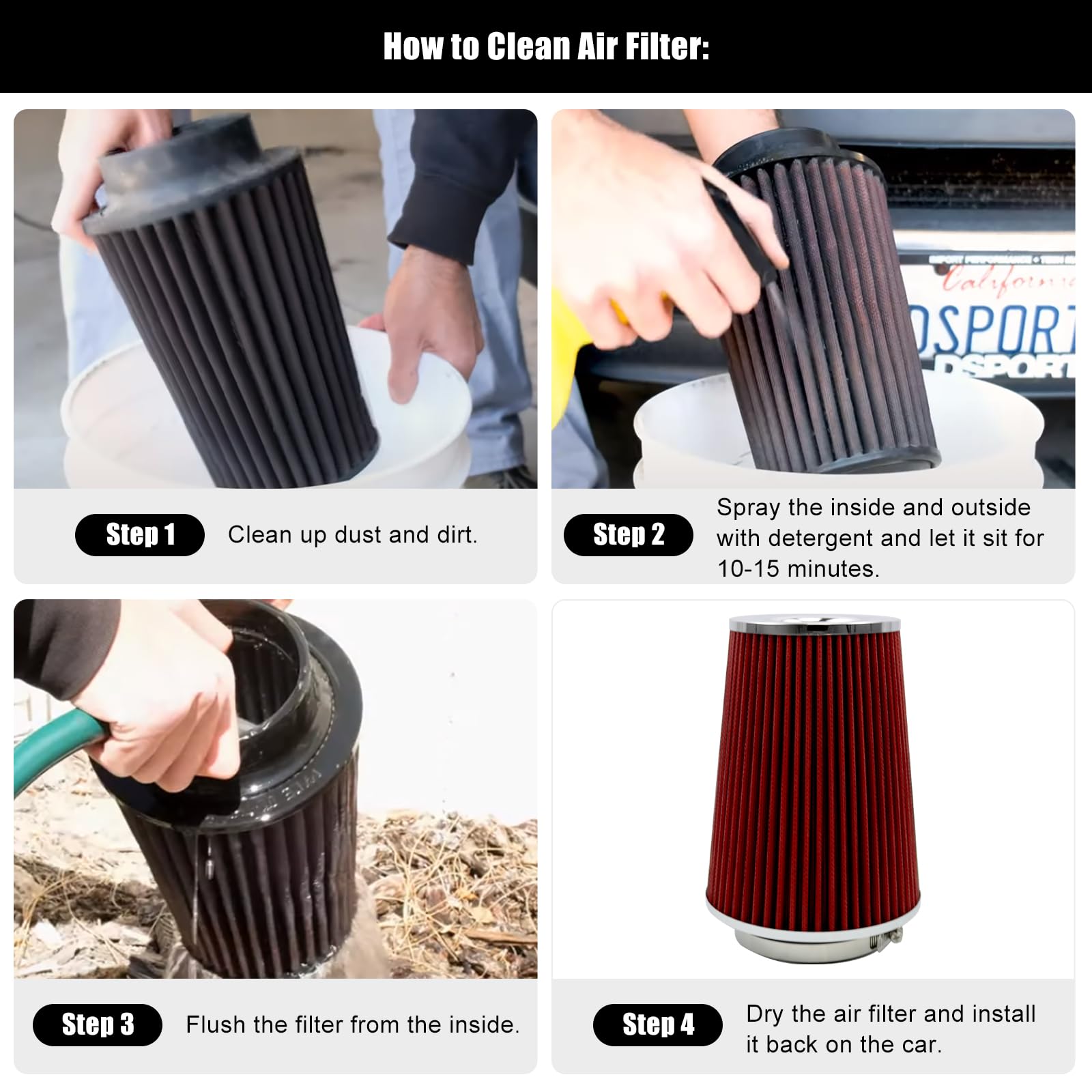 Ryanstar Racing 102Mm 4' High Flow Round Tapered Cone Cool Air Filter Cleaner With Top Filter Design Short 231Mm Tall