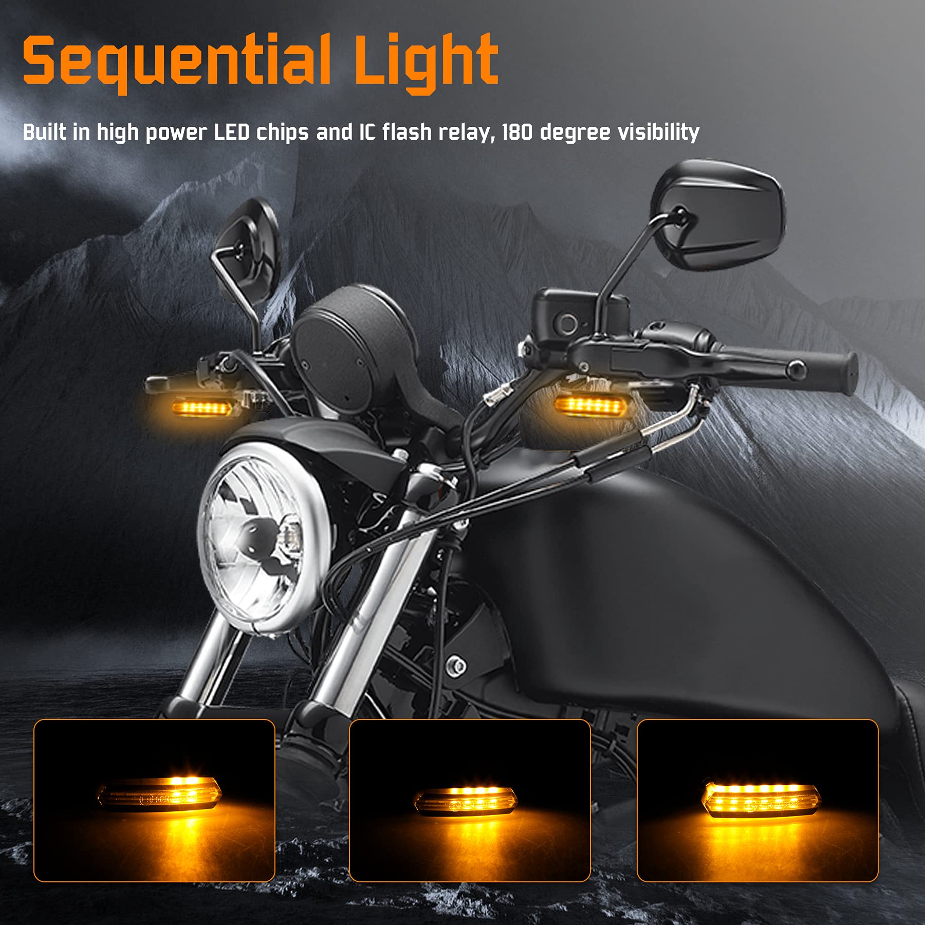 Nthreeauto Sequential Led Turn Signals, Flowing Handlebar Marker Light Motorcycle Mini Blinkers Compatible With Harley Dyna Spor