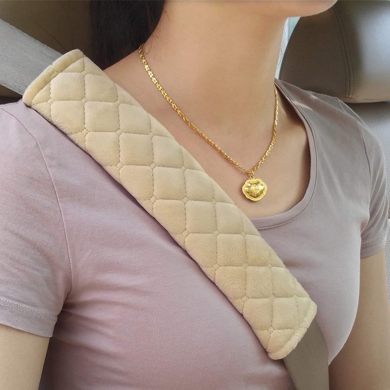 Mikafen 2Pack Car Seat Belt Pads Cover,Seat Belt Shoulder Strap Covers Harness Pad For Car/Bag,Soft Comfort Helps Protect You Neck And Shoulder From The Seat Belt Rubbing(Beige)