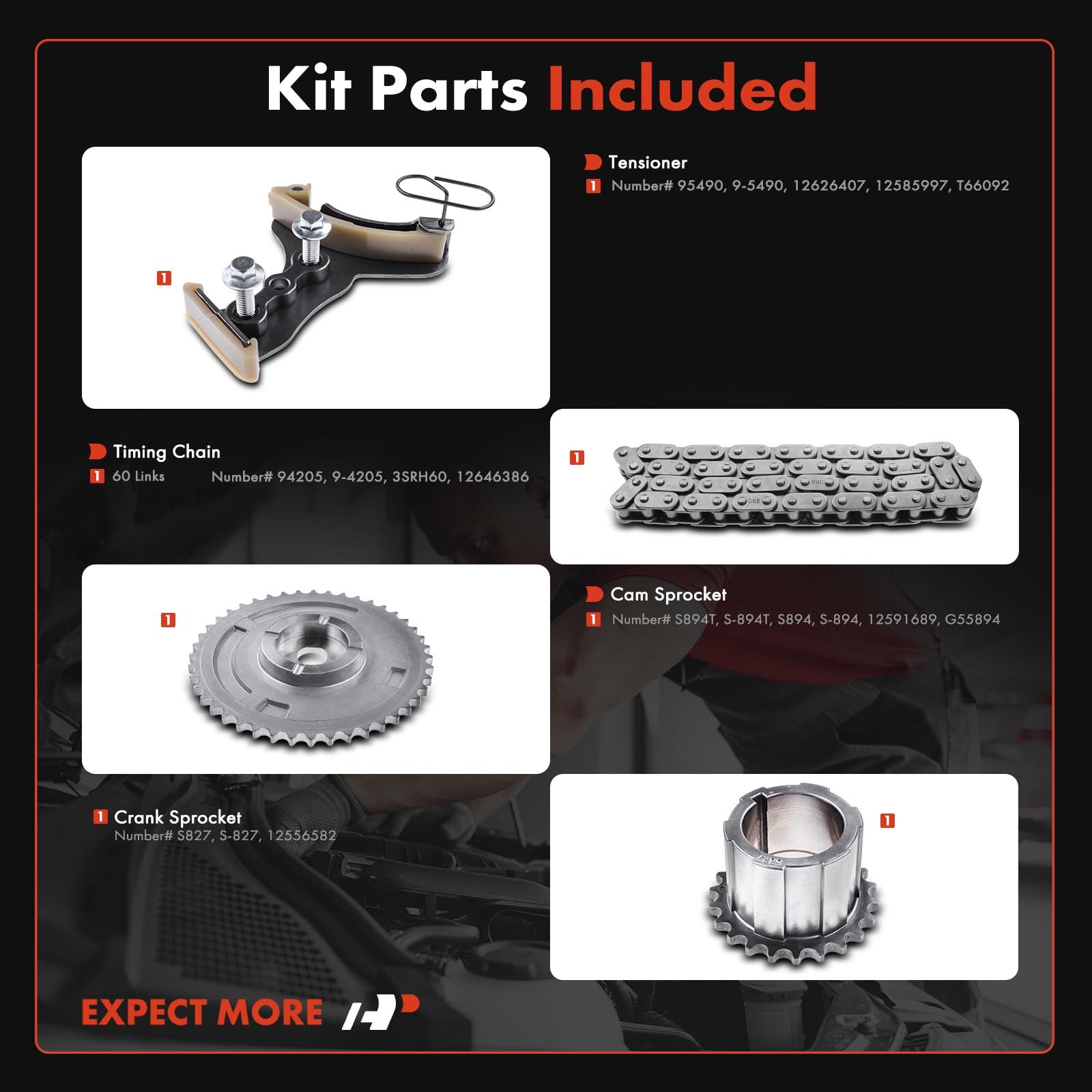 A-Premium Engine Timing Chain Kit W/Tensioner [OHV 8Cyl 4.3 4.8 5.3 6.0 6.2L] Compatible with Chevy, GMC, Hummer, Saab, Pontiac,