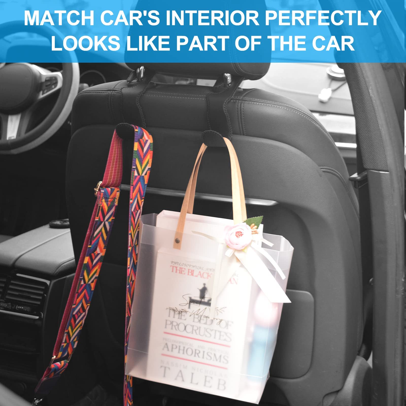 Axelect Leather Purse Hooks For Car, 2 Pack Car Purse Holder, Car Headrest Hooks Holders For Hanging Purses And Bags Coats Grocery Bag