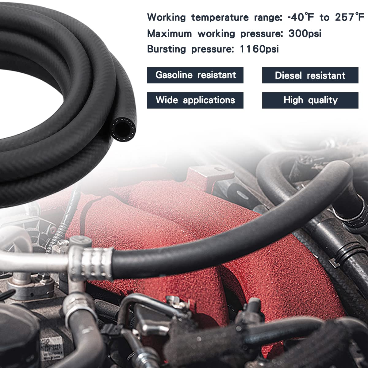 5/8 Inch Id Nbr Rubber Hose, Fuel Hose Line Transfer Hose For Small Engine Black 20 Feet