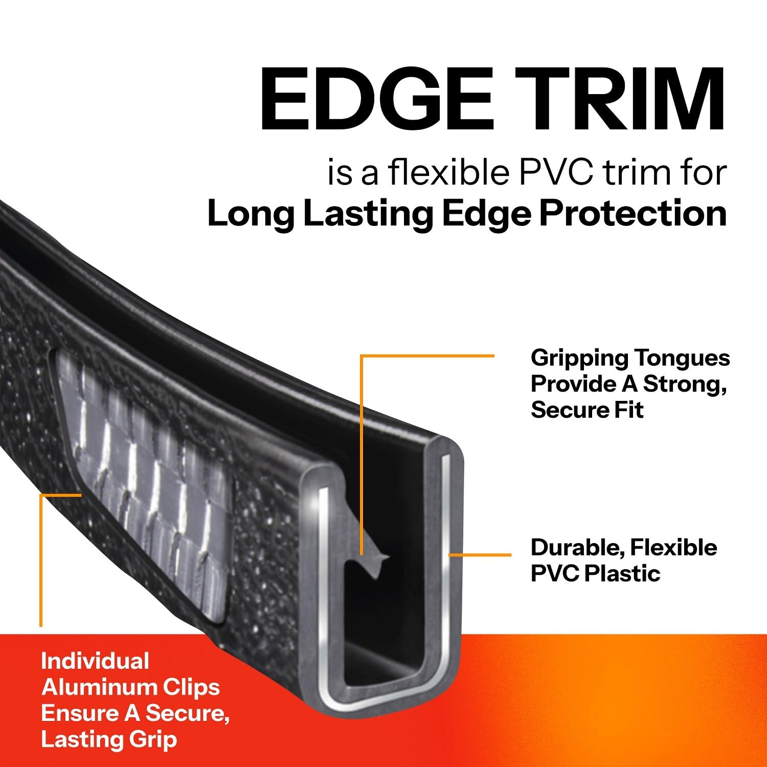 Trim-Lok Edge Trim - Fits 1/8    Edge, 7/16    Leg Length, 250 Length, Black, Pebble Texture - Flexible Pvc Edge Protector For S