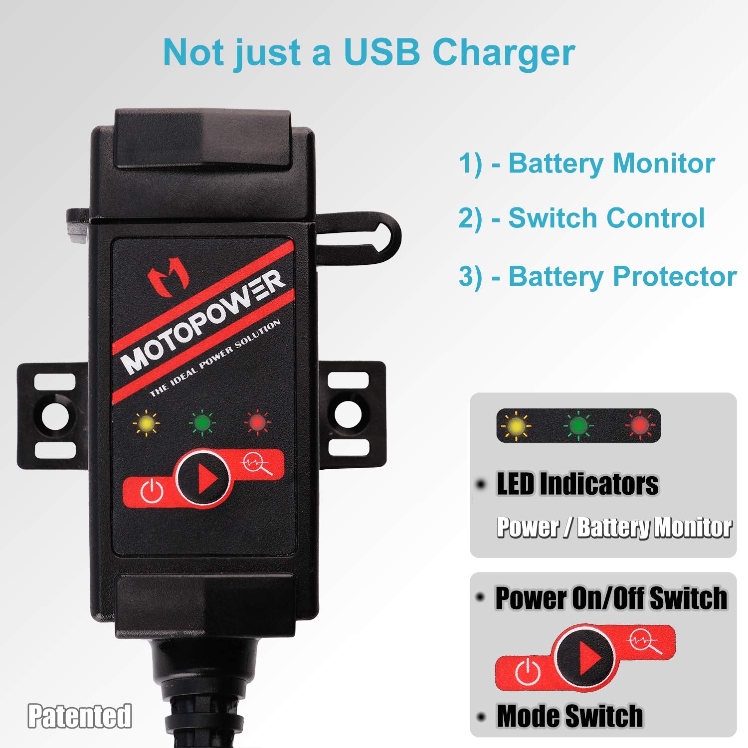 Motopower Mp0608 3.1Amp Motorcycle Dual Usb Port Sae To Usb Adapter Battery Monitor With Switch Control And Led Indicators