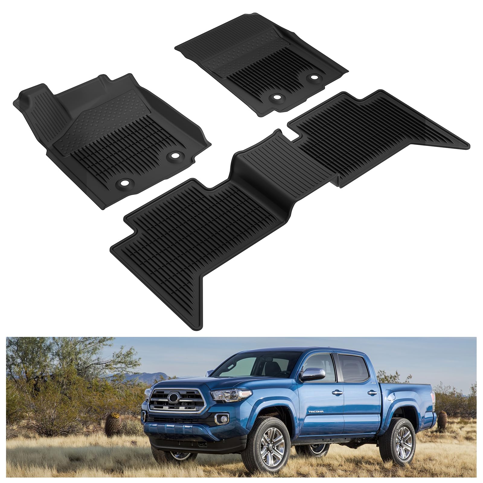 Kiwi Master Floor Mats For 2018-2023 Toyota Tacoma Double Cab Crew Cab All Weather Mat Liners Front & 2Nd 2 Row Seat Tpe Slush L