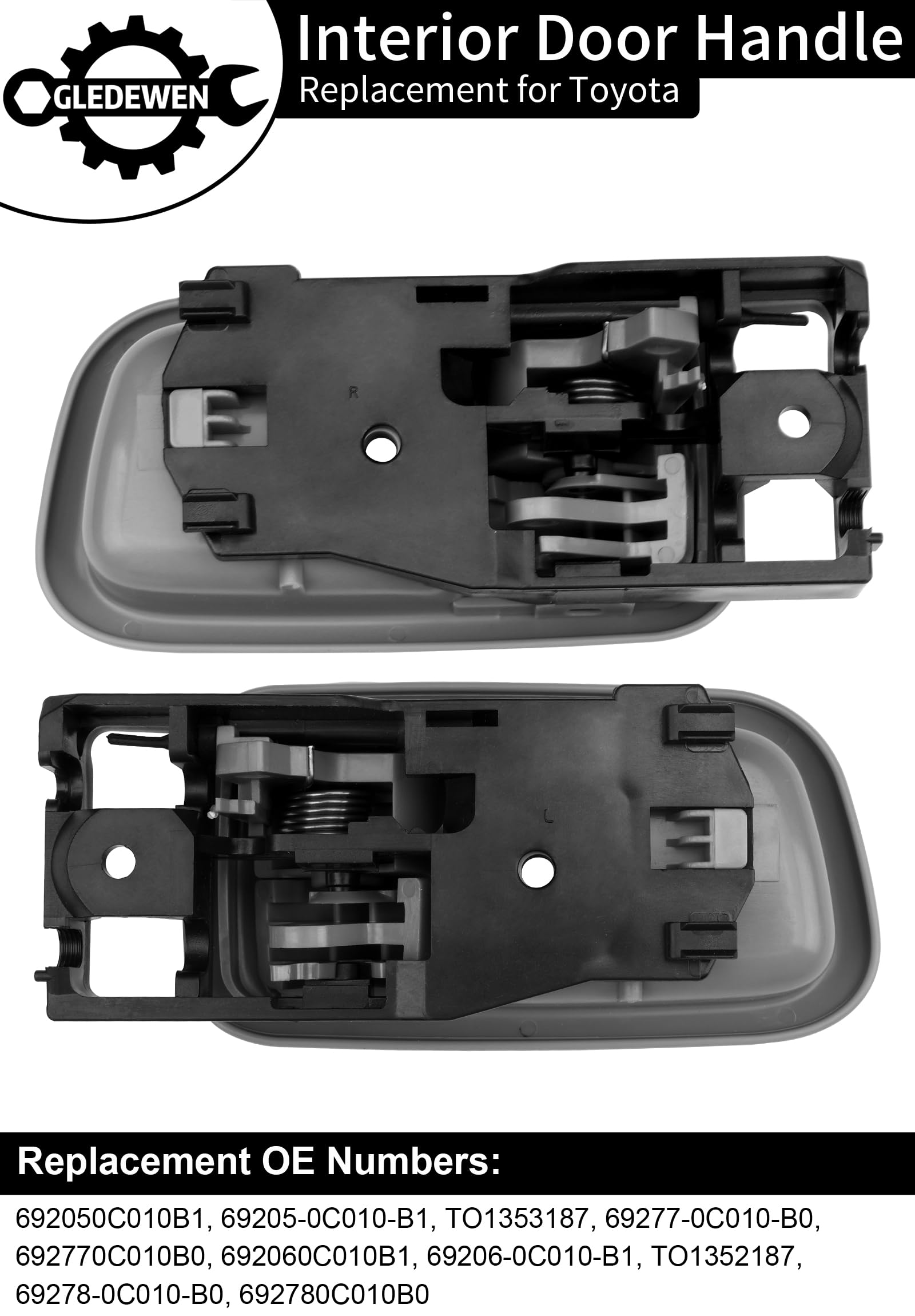 Gledewen Interior Door Handles Pair, Gray Plastic, Compatible with 2000-2006 Toyota Tundra, Front Left Driver & Right Passenger