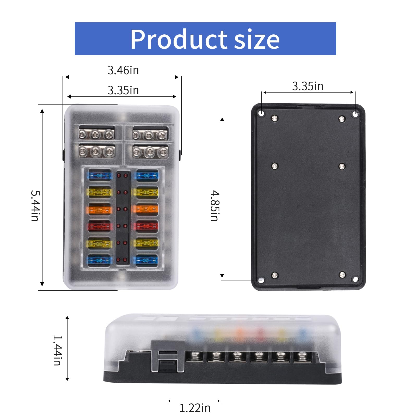 12 Way 12V Fuse Box Blade, 12Volt Fuse Block With Led Indicator Waterproof Cover - 12 Circuit Independent Positive Negative Fuse