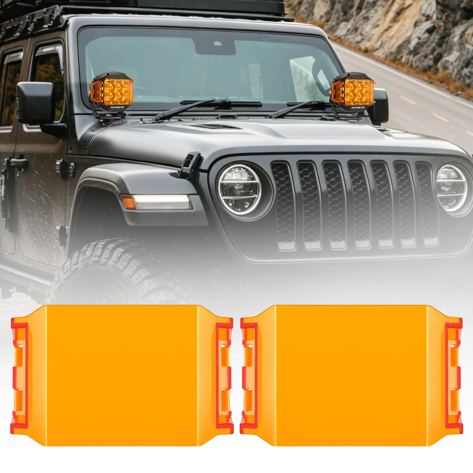 Auxbeam 2-Pack 5 Inch Dark Amber LED Light Covers, 2300K High Penetration Snap-On Covers for Side Shooter Pods, Waterproof & Dus