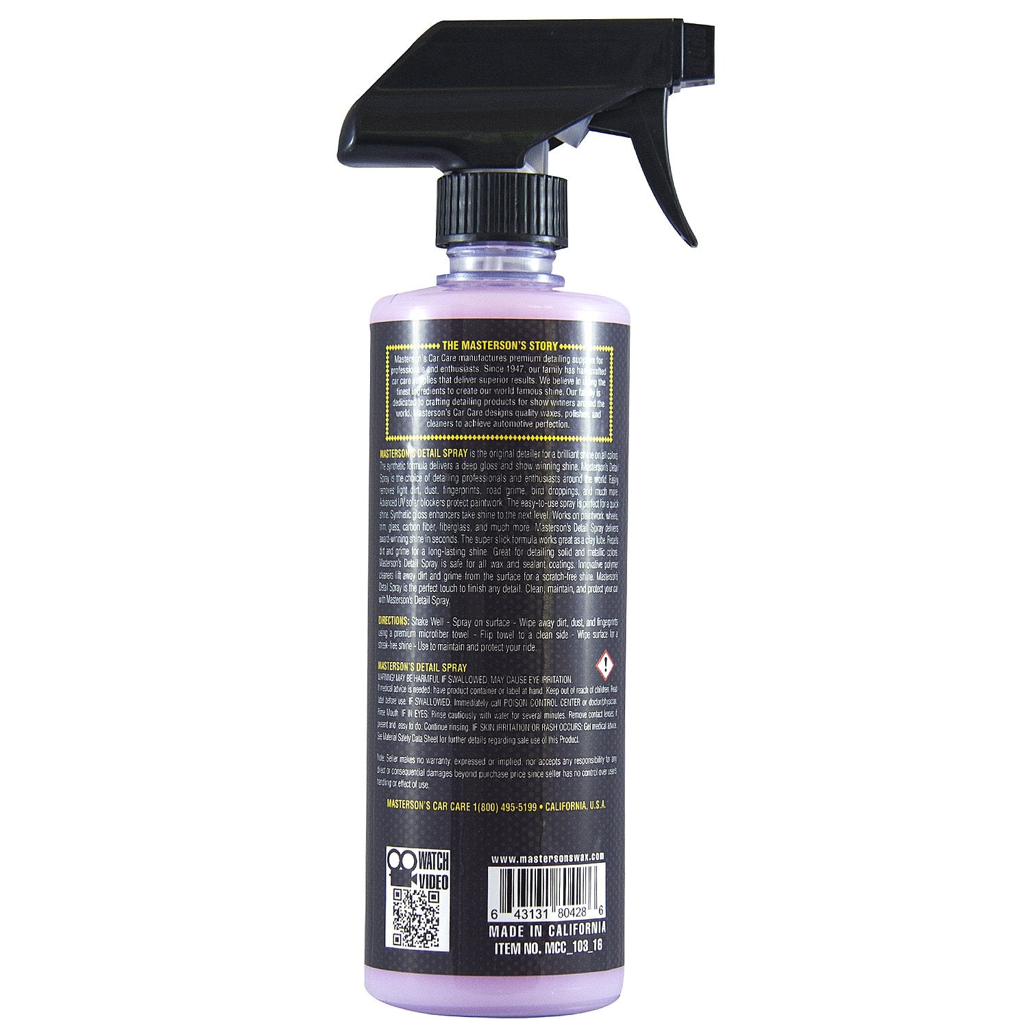 Masterson'S Car Care Mcc_103_128 Detail Spray - Anti Static Sprayable Detailer For Cars, Trucks, Motorcycles, Rv, Apartments - R