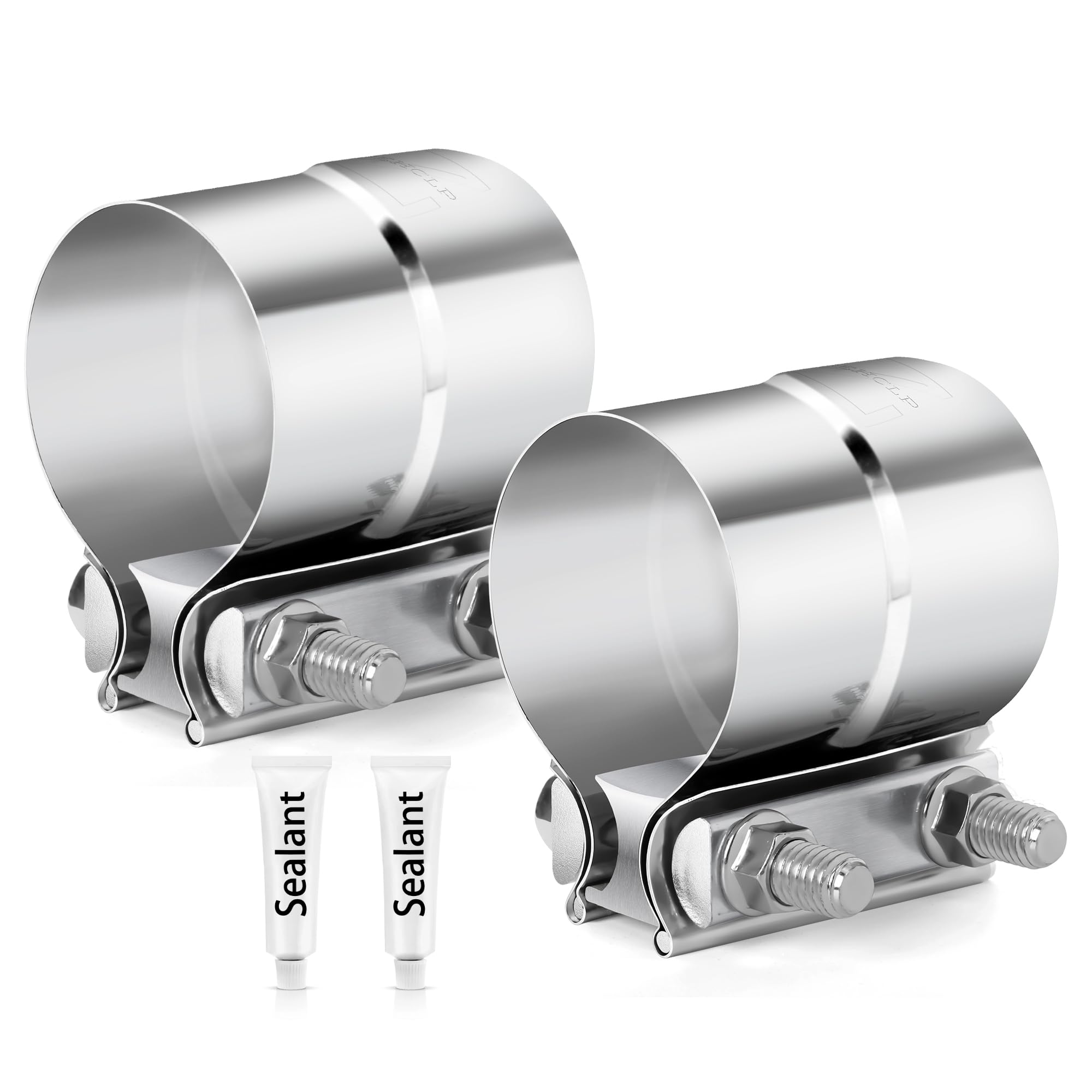Zehclp 2 Pcs Exhaust Clamp 3 1/2 Butt Joint 304 Stainless Steel Band Lap Joint Band Clamp Stainless Steel For Pipes Catalytic Co