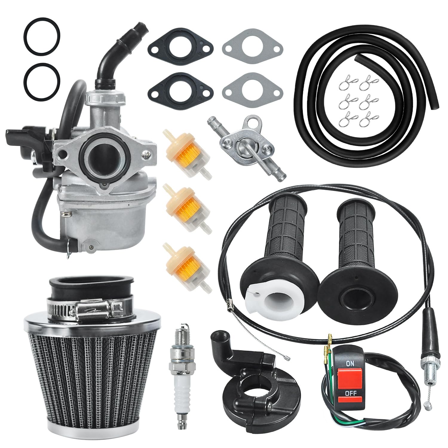 HOLATO PZ19 Carburetor Carb Air Filter Throttle Handle Grips Cable for 50cc 70cc 90cc 110cc 125cc Tao Tao GK110 Baja SSR Apollo Coolster Chinese Four Wheeler ATV Go Kart CRF50 XL70 Dirt Pit Bike Black -Like New