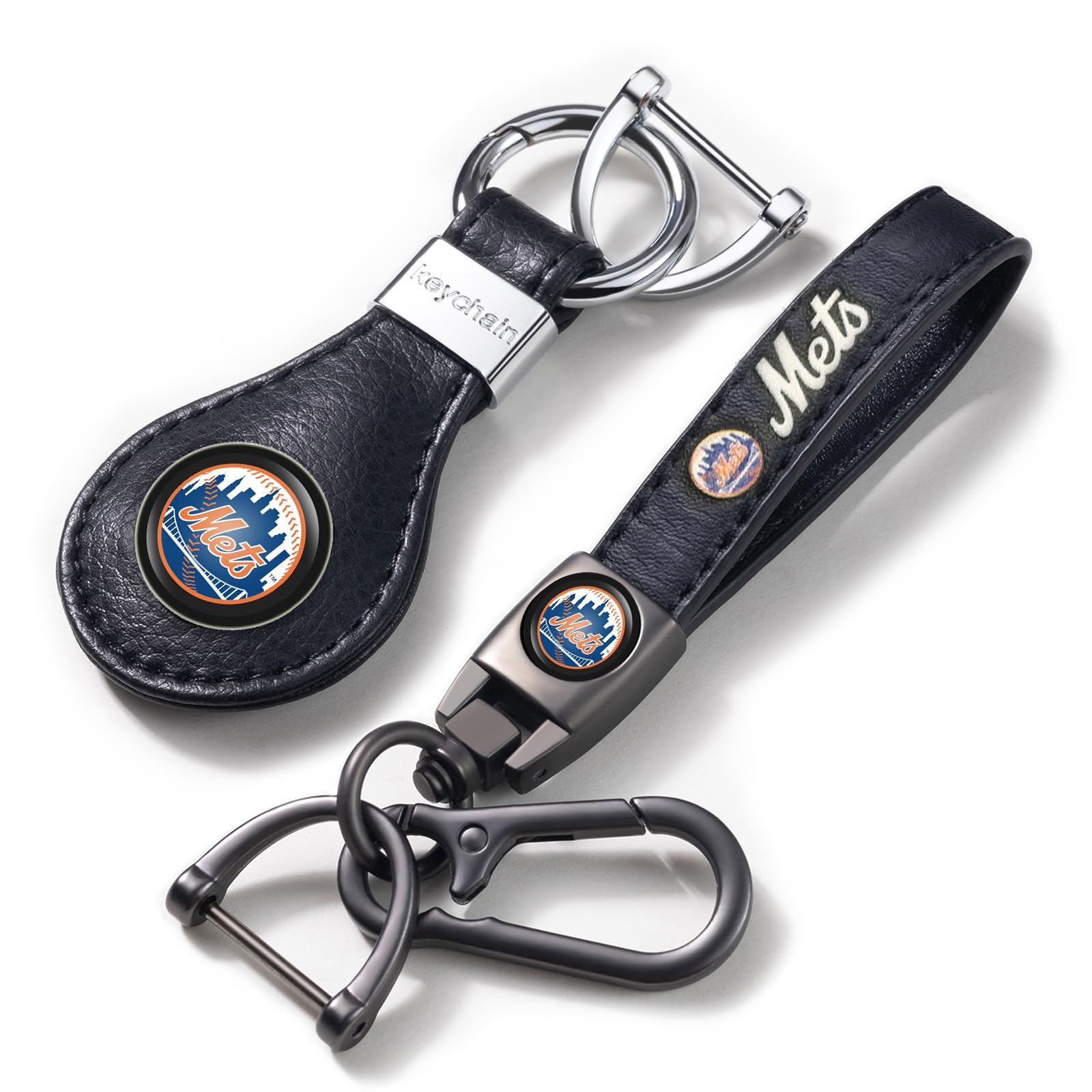 EMIJOY Mets Car Keychain Keyring for NY Mets Baseball Fans,New York Mets Car Accessories 2 Packs Leather Auto Keychain,Women/Men