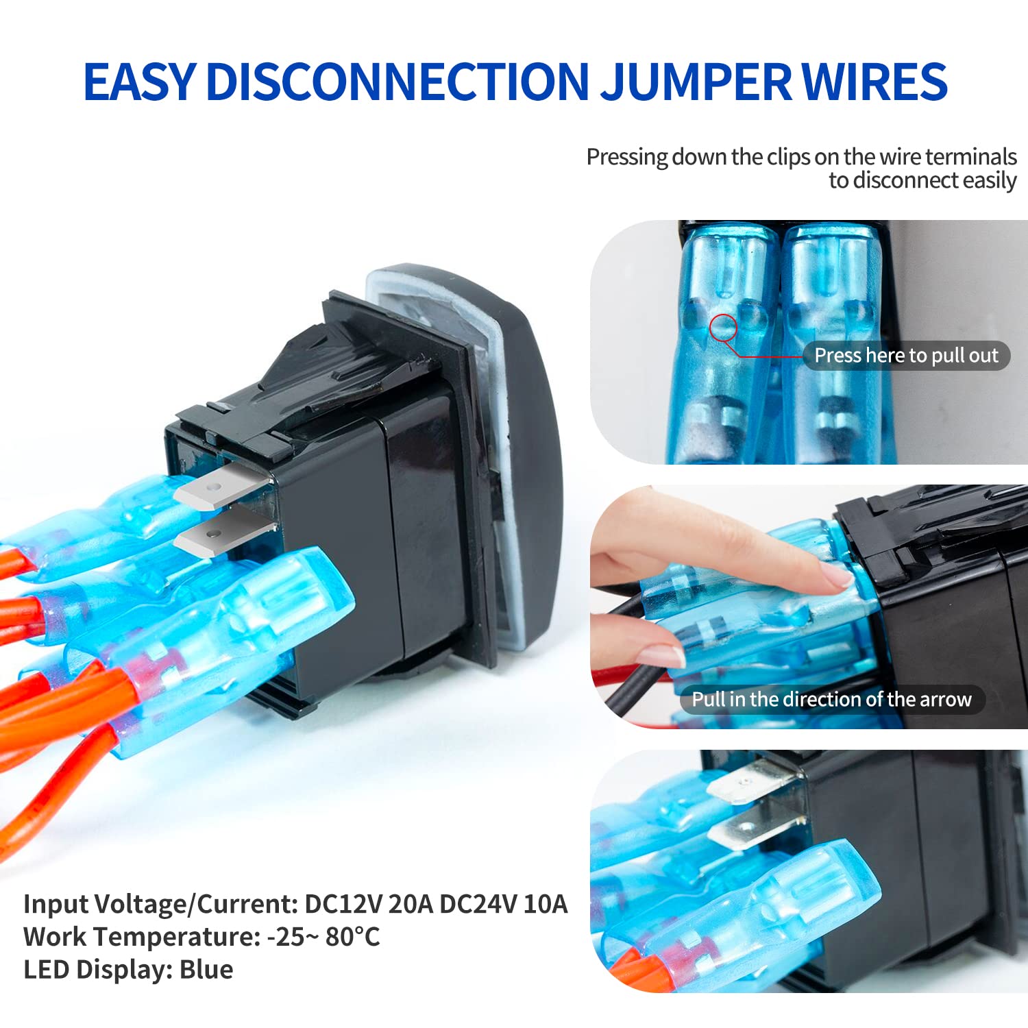 Led Work Lights Bar Rocker Switch 5Pin Laser On/Off Blue Led Light 20A/12V 10A/24V Toggle Switch With Jumper Wires Set For Autom