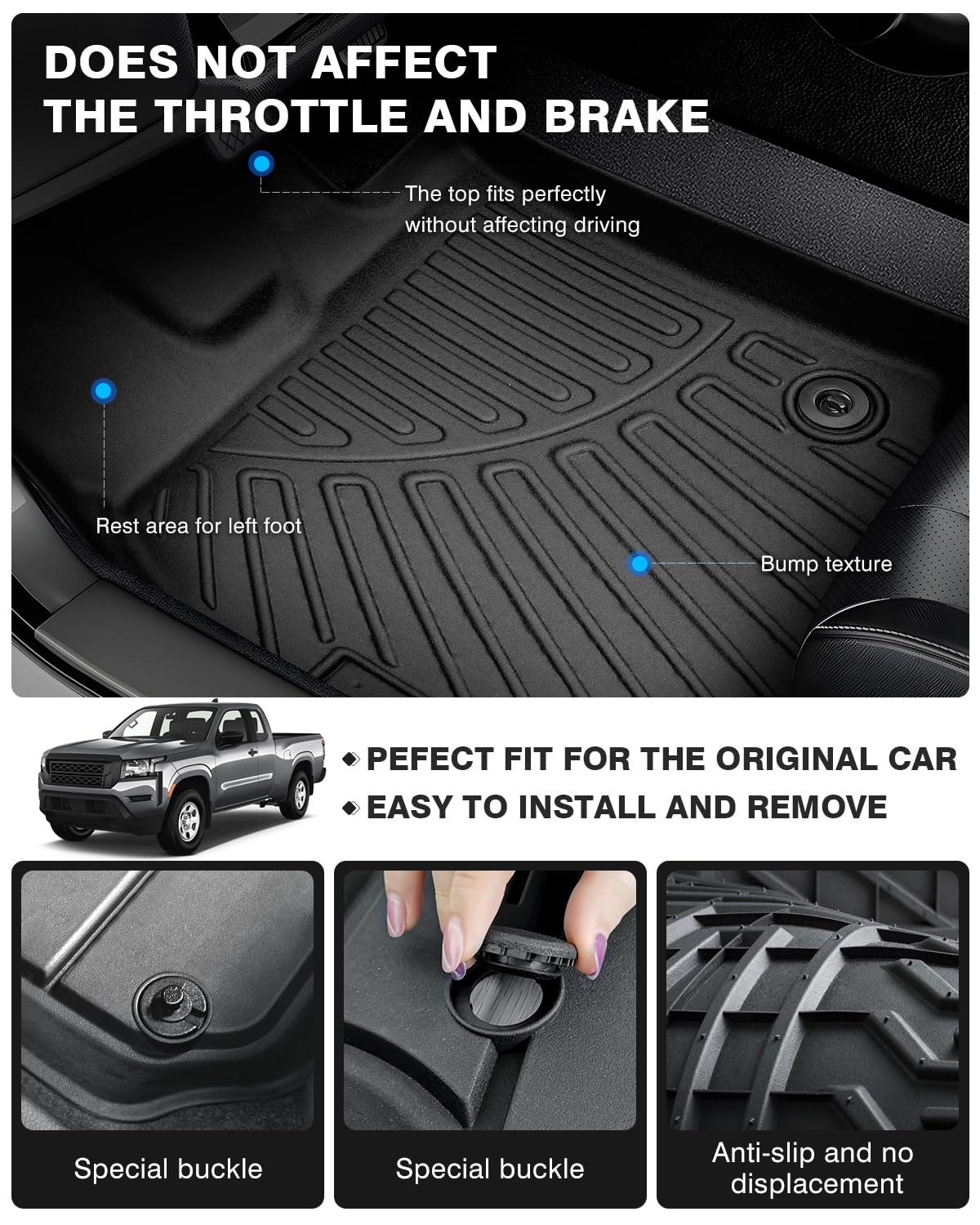 Powerty Floor Mats For 2022 2023 2024 2025 Nissan Frontier Accessories All Weather Floor Liner 3D Tpe 1St & 2Nd Row Floor Mat He