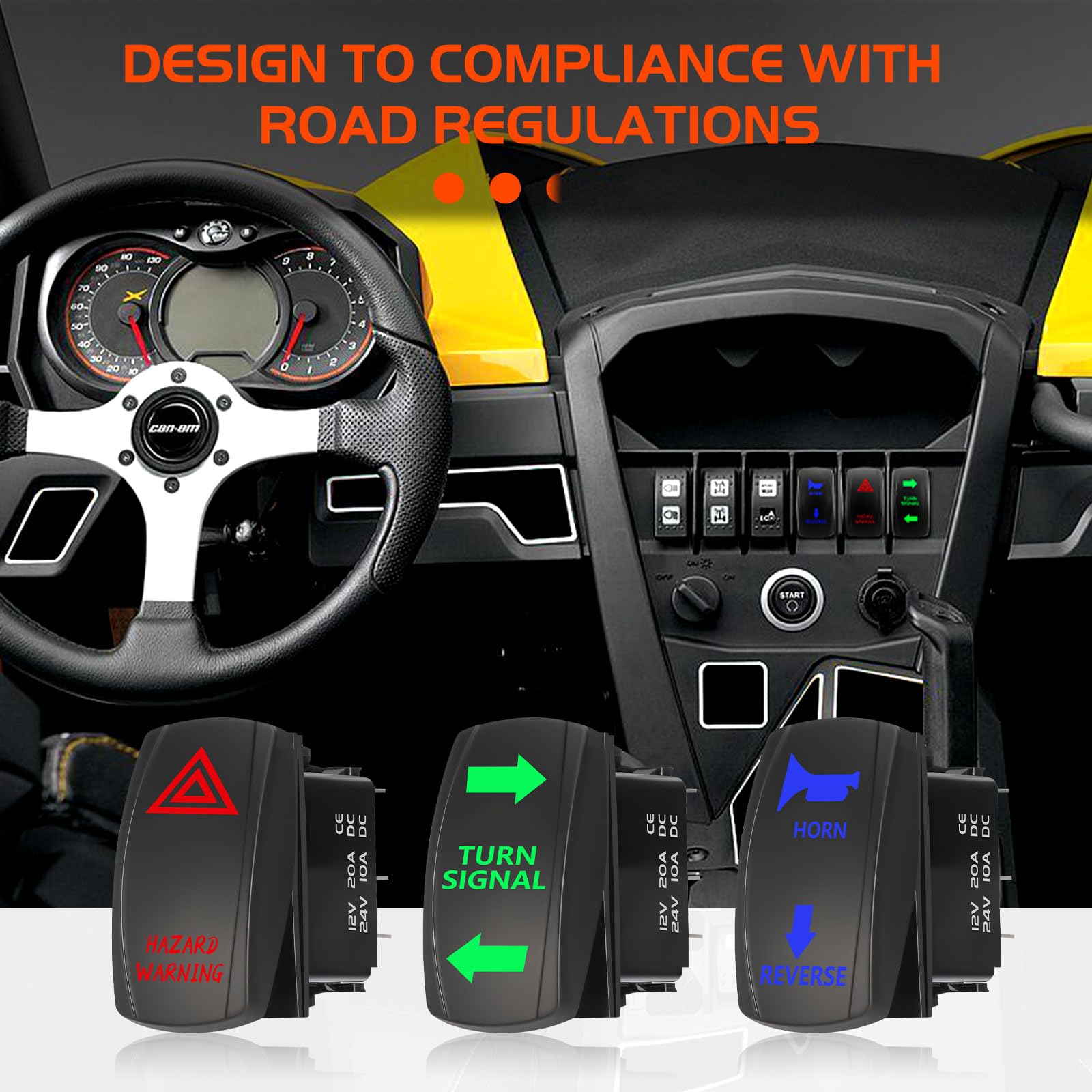 ISINFLASH ATV UTV SXS Turn Signal Horn Kit Street Legal Rocker Switch with LED Lights Hazard Flasher Relay Compatible with Polar