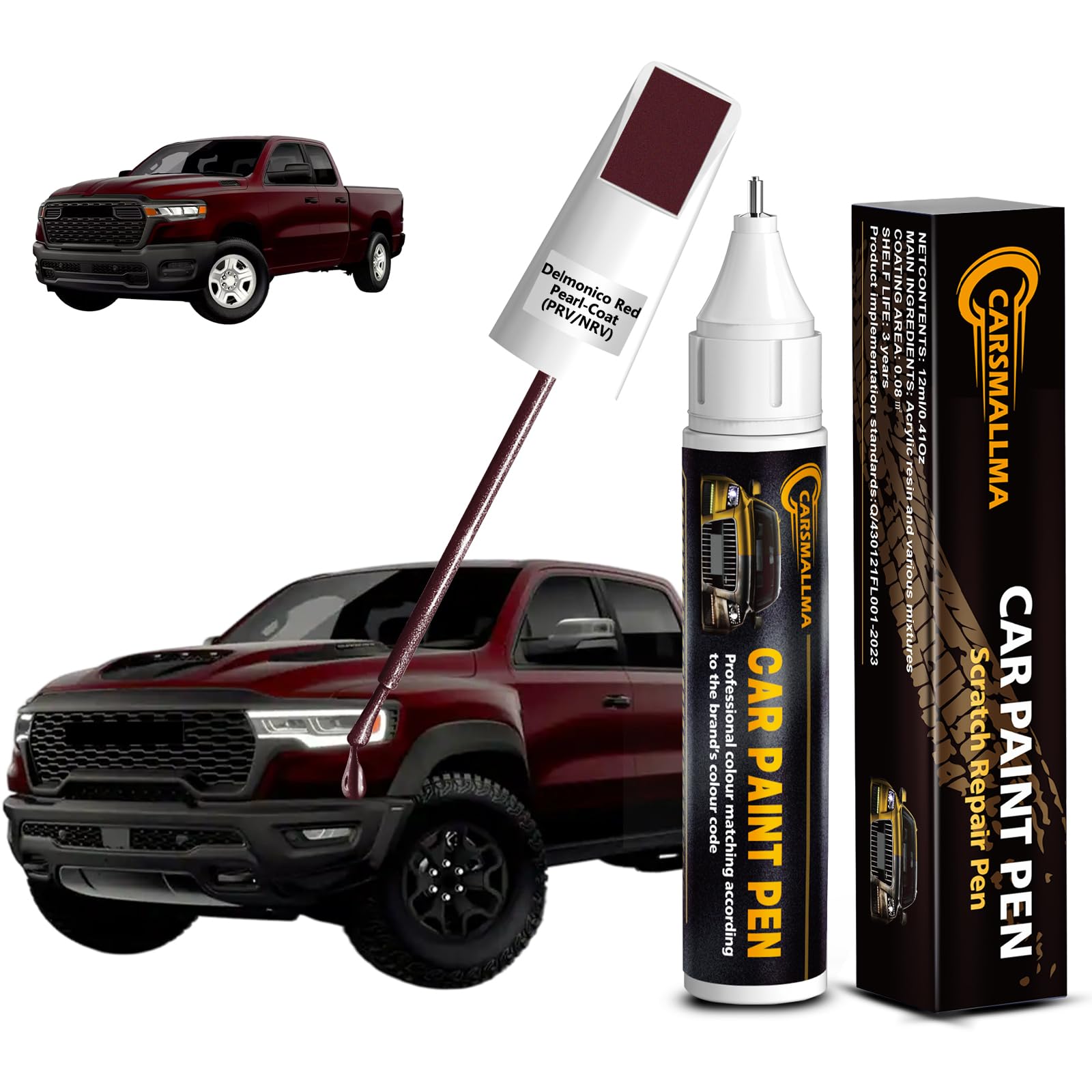 carsmallma Delmonico Red Pearl-Coat(PRV/NRV) Car Touch Up Paint for Ram, Color Accurate Car Paint Scratch Repair Pen Kit Quick &