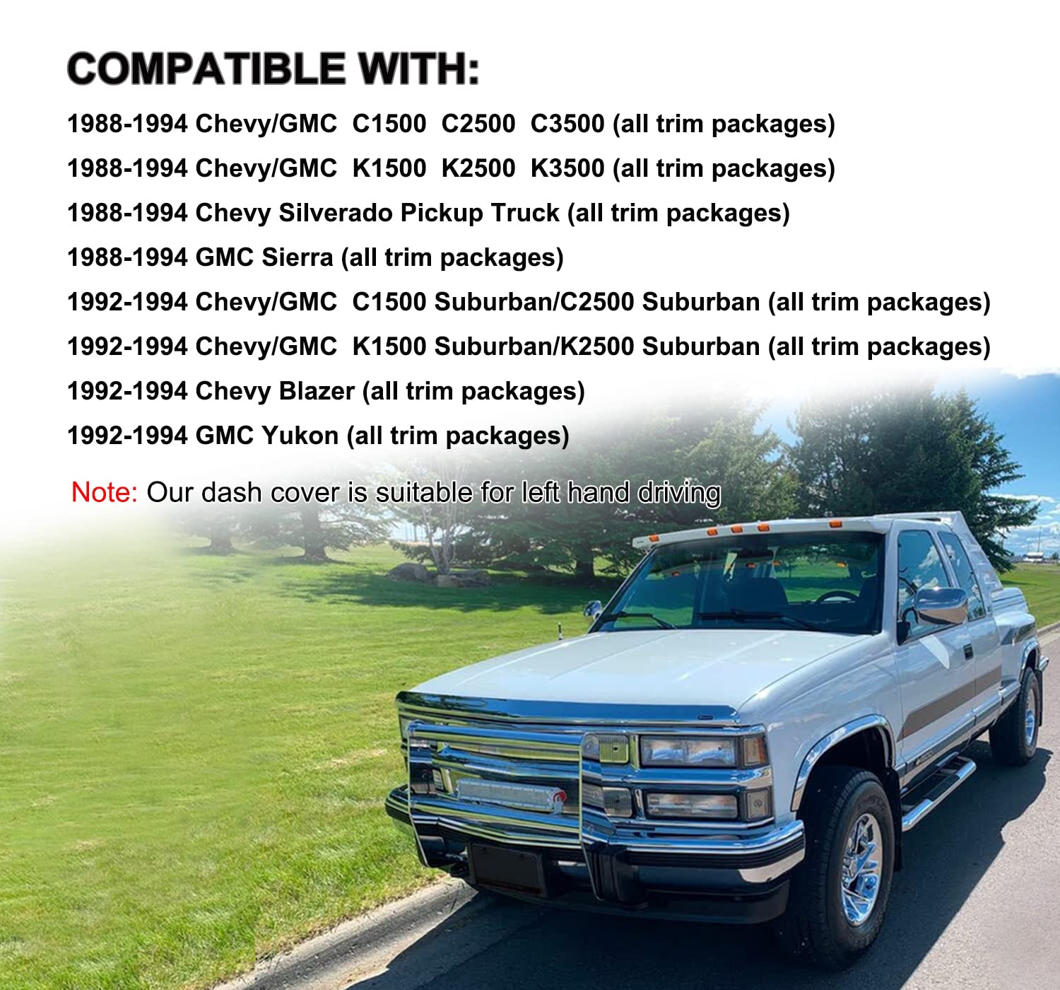 Dashboard Cover Dash Cover Mat Fit For Chevy Chevrolet Silverado/Gmc Sierra C1500 C2500 C3500 K1500 K2500 K3500 Pickup Truck 198