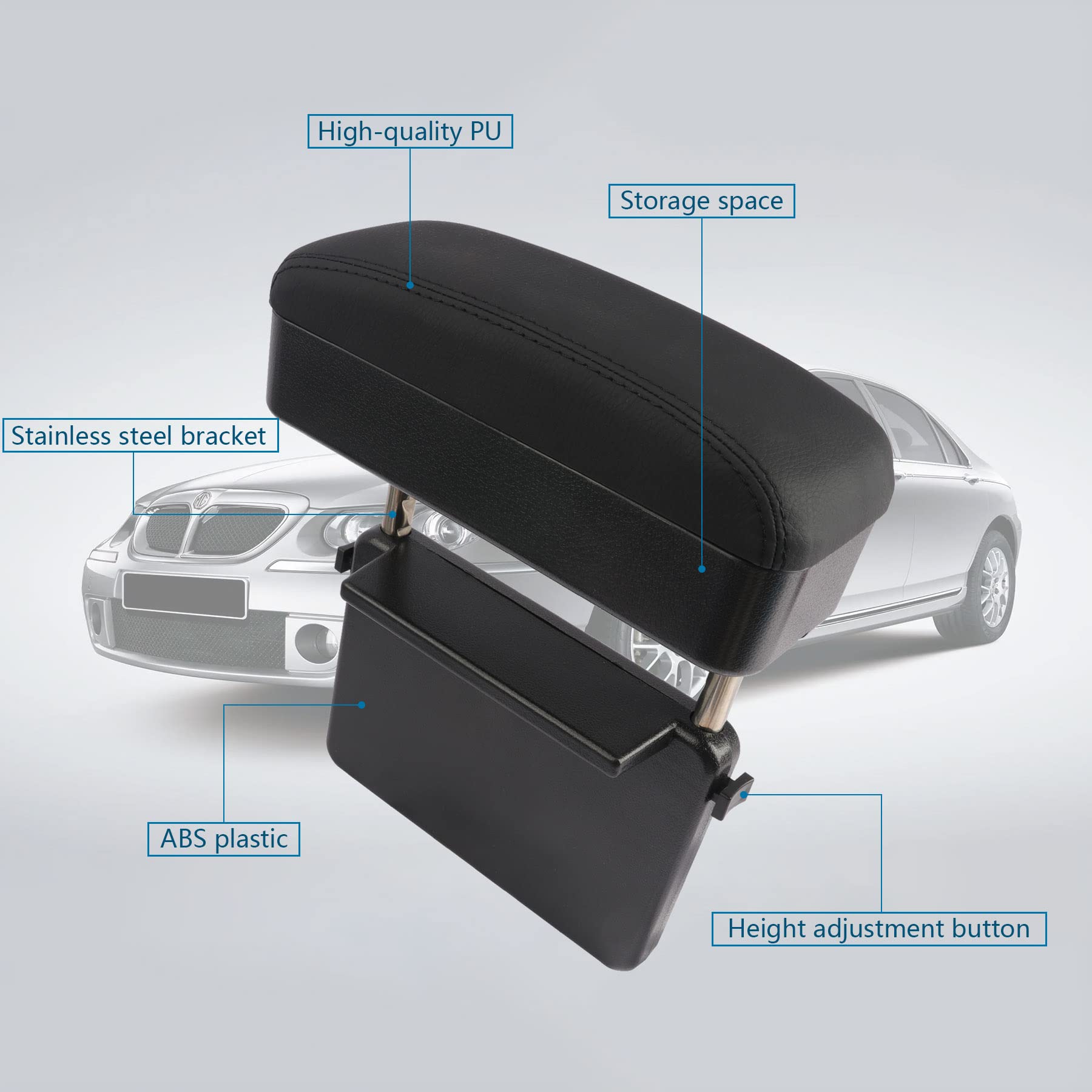 Car Armrest Storage Box Universal Armrest Extender Console Storage Case Center Armrest Adjustable Arm Relaxation Support Pad,Bla