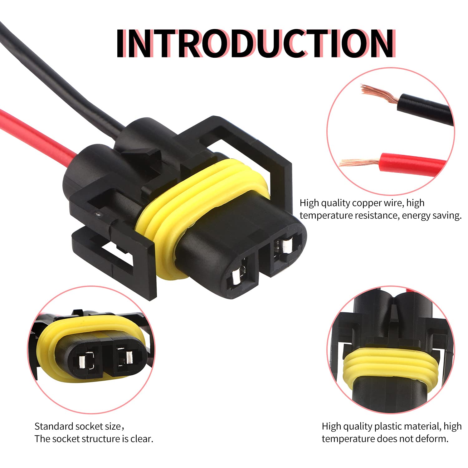 H8 H11 880 881 Male Socket Adapter Connector Wiring Harness&Female Adapter Wiring Harness Sockets Wire Compatible With Headlight