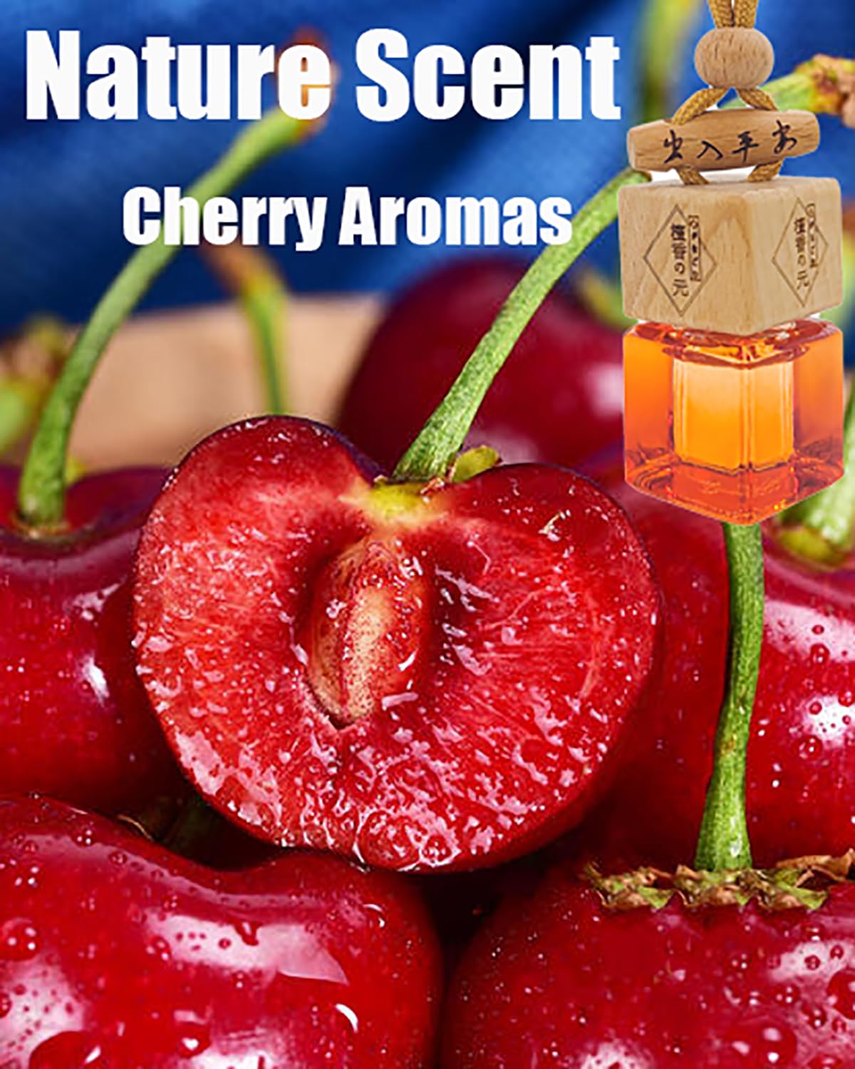 ikeda fragrance Car Air Freshener - 8ml Cherry Scent - Long-Lasting 45 Days - Yellow Hanging Diffuser for Home & Auto Odor Removal