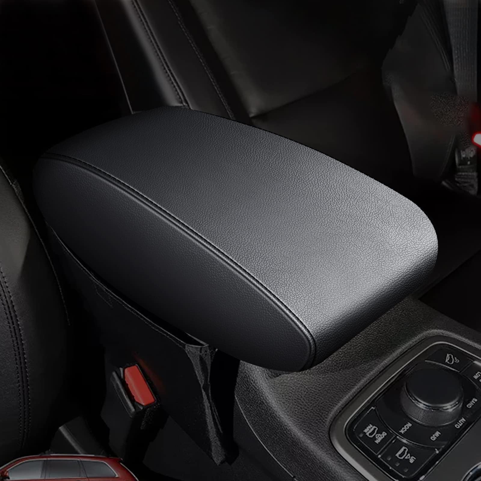 Aomsazto Black Leather Armrest Covers For Grand Cherokee 2011-2021 Jeep Console Cushion For Grand Cherokee(Not For 2022