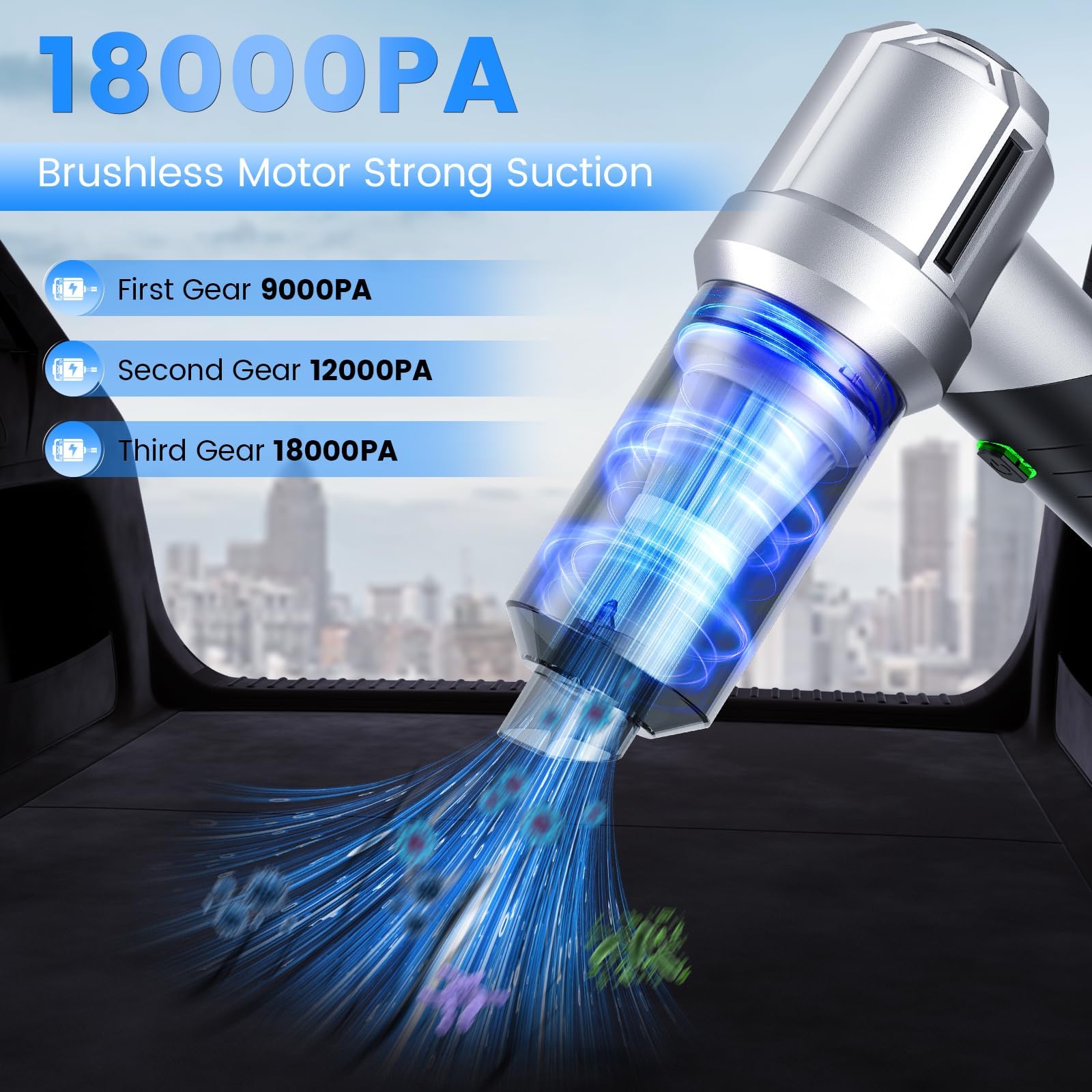 CHUMPOSH Cordless Car Vacuum ST-6655 Plus, 18000PA Suction, Mini, Black, 4-in-1 Air Blower, Rechargeable Handheld