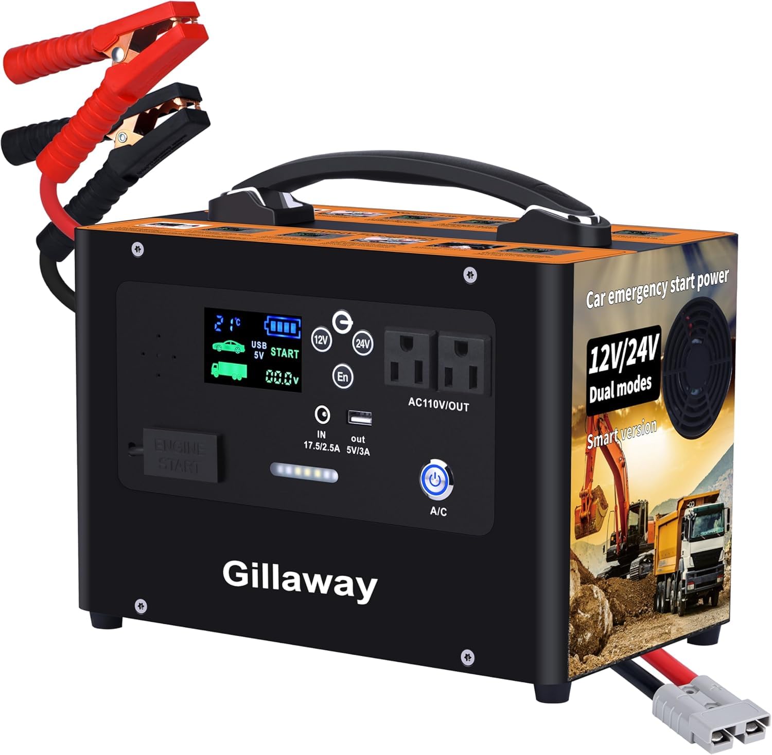 Gillaway V10 10000A Car Jump Starter, Portable Power Station Backup Lithium Battery,12V/24V Heavy Duty Truck Jump Starter Batter
